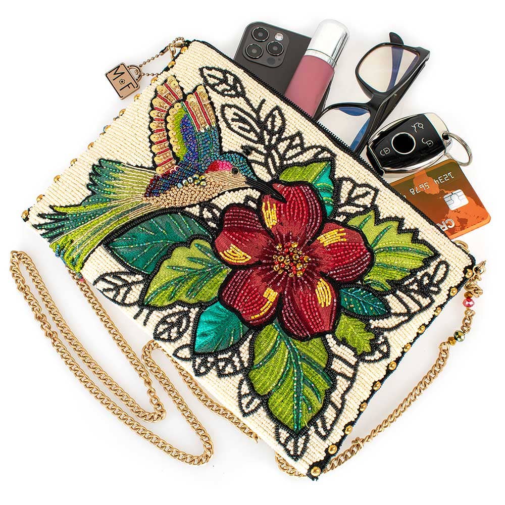 Wing It Beaded Hummingbird Crossbody Clutch Beaded Handbag