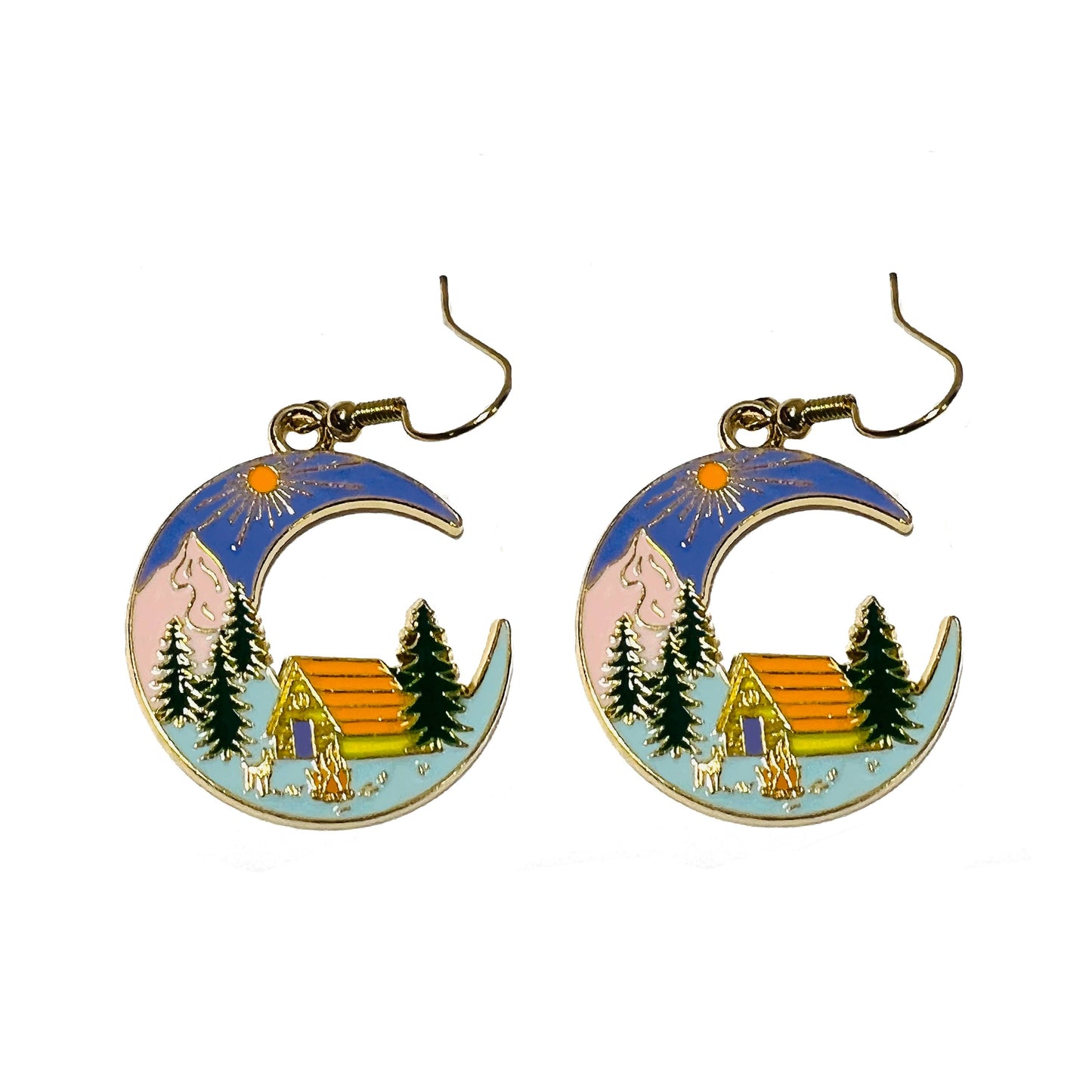 Night Sky Camping Moon Earrings