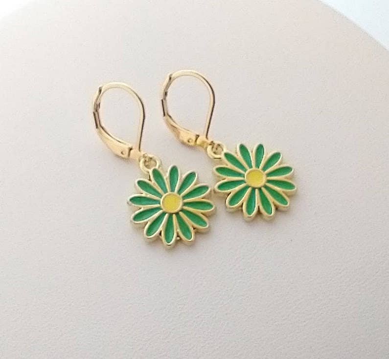 Daisy Earrings, Summer Flower Earrings: Green