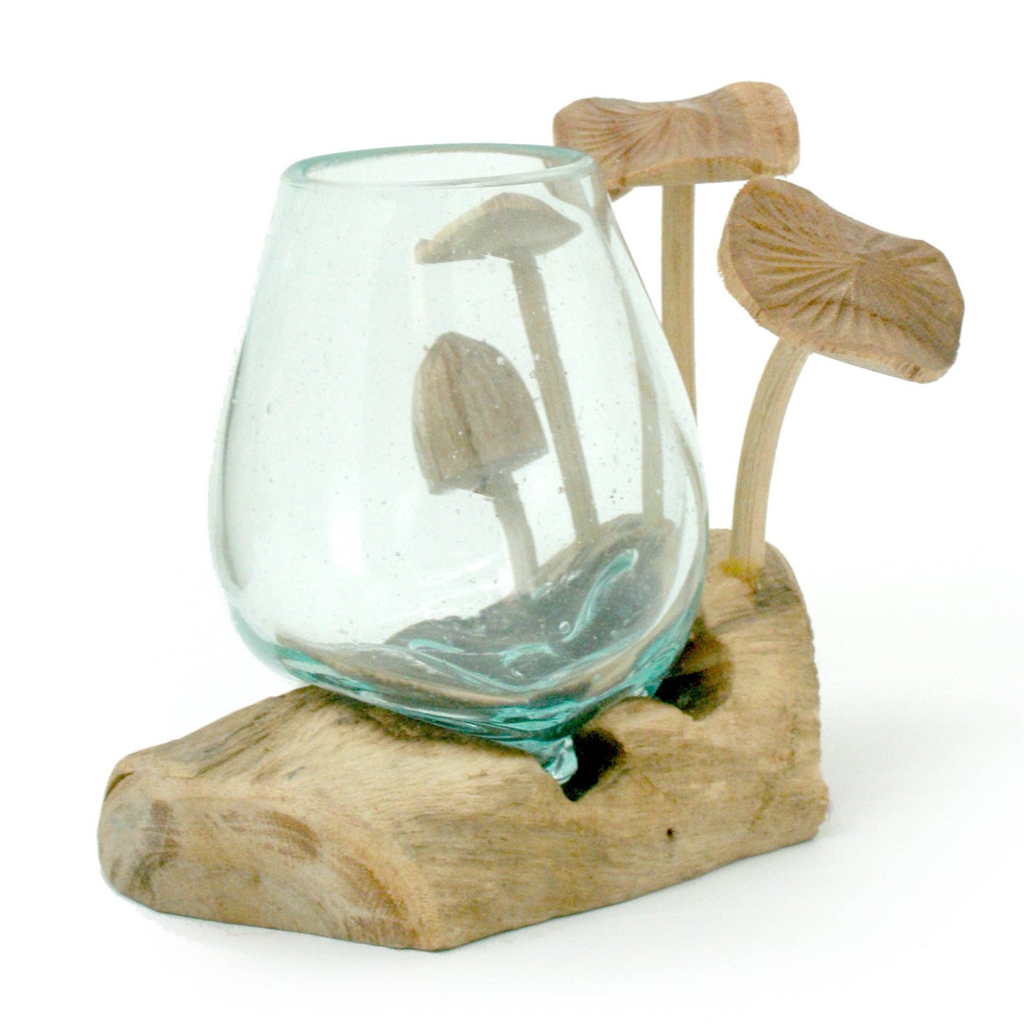 Small Driftwood Blown Glass Mushroom with (3 flat, 1 bud).