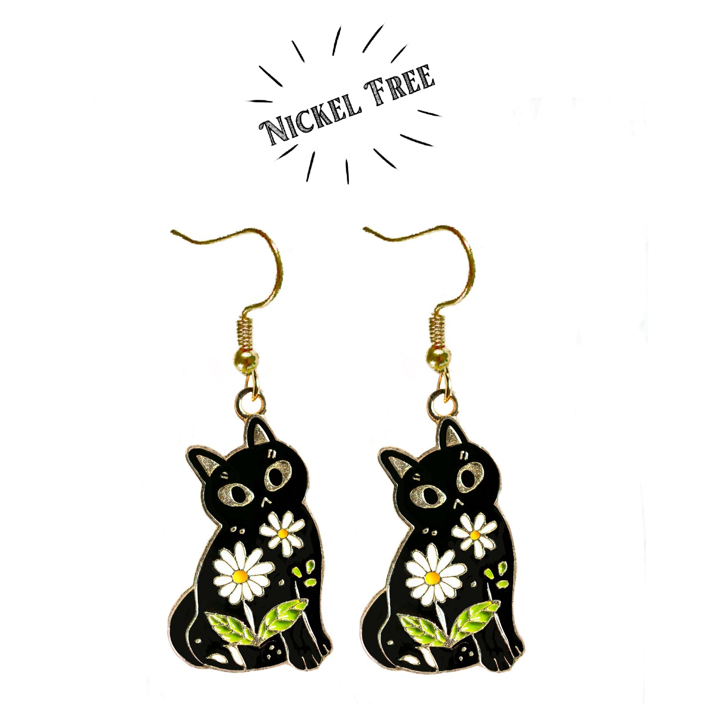 Cat and Flower Earrings