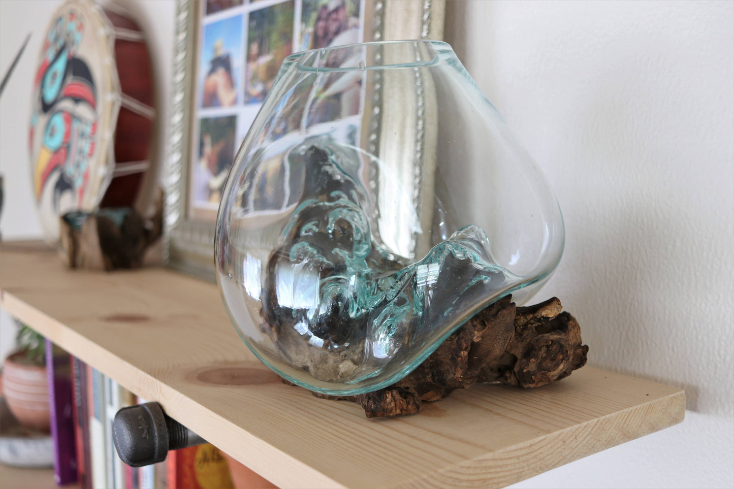 Molten Glass & Wood Sculpture - Approx 20cm across