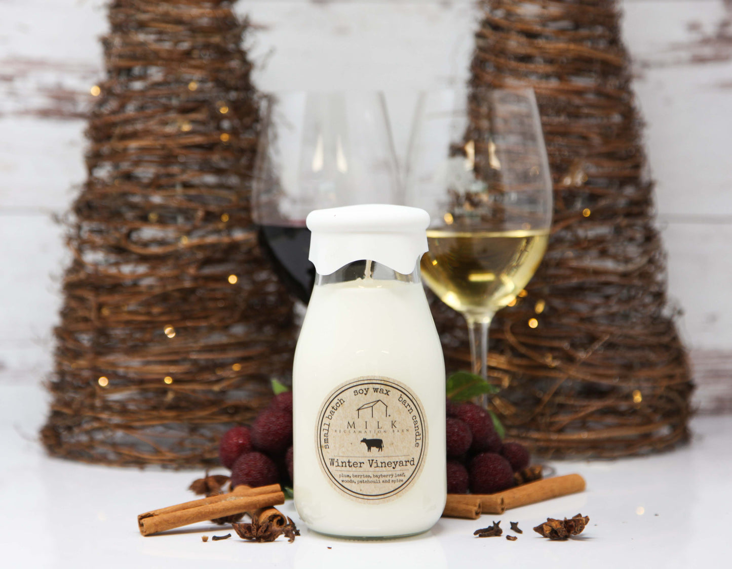Milk Bottle Candle Winter Vineyard (Berries, Pine, Spices)