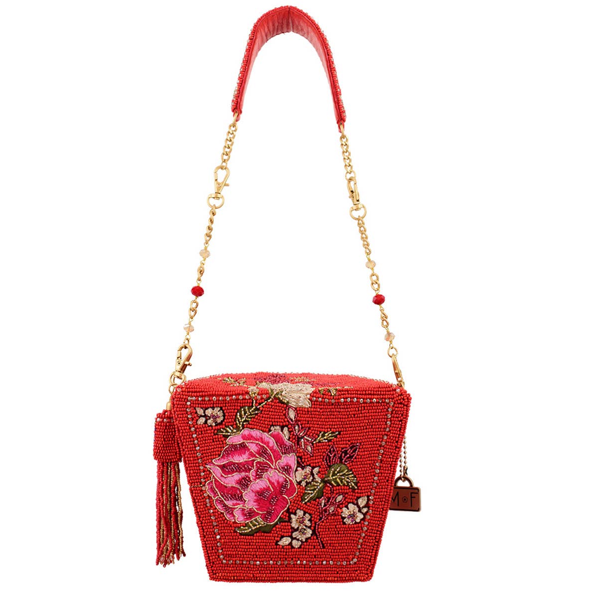 Scarlet Bloom Take-Out Container Beaded Floral Handbag