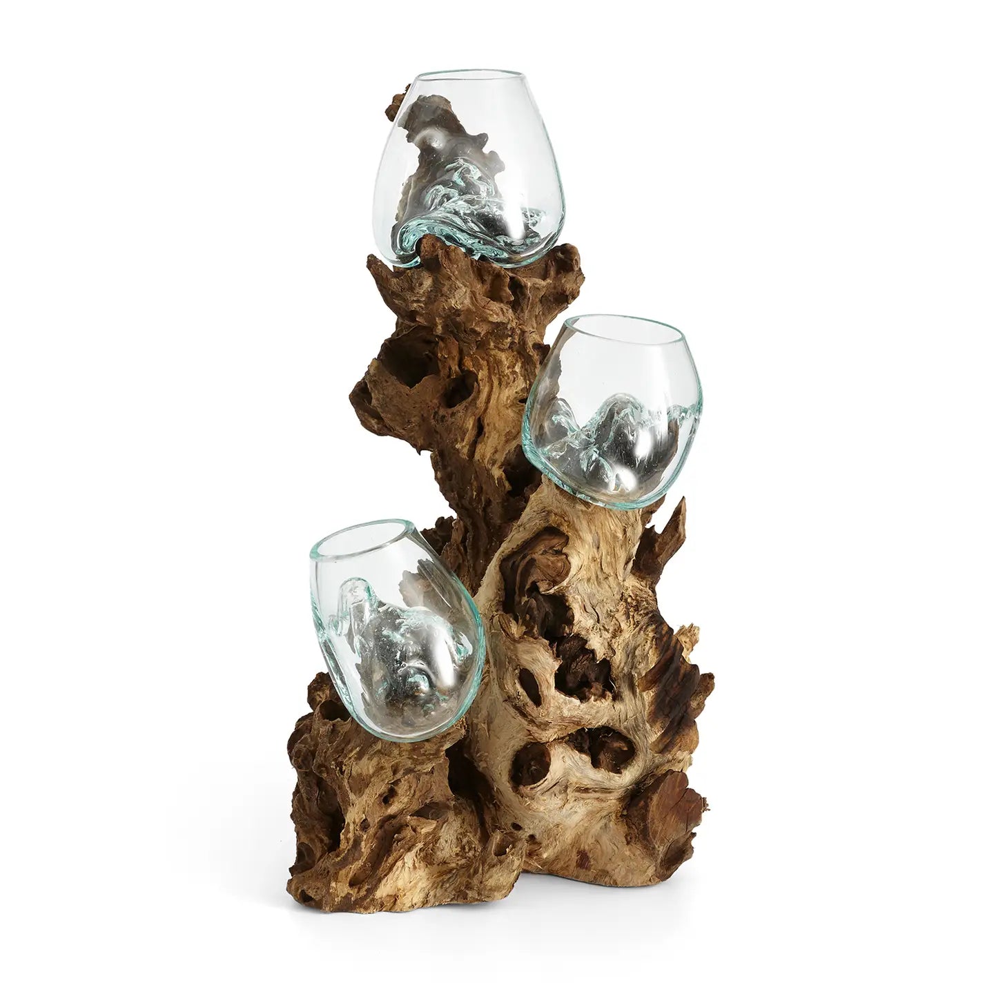 18" Tall Wood with (3) 10cm Molten Glass