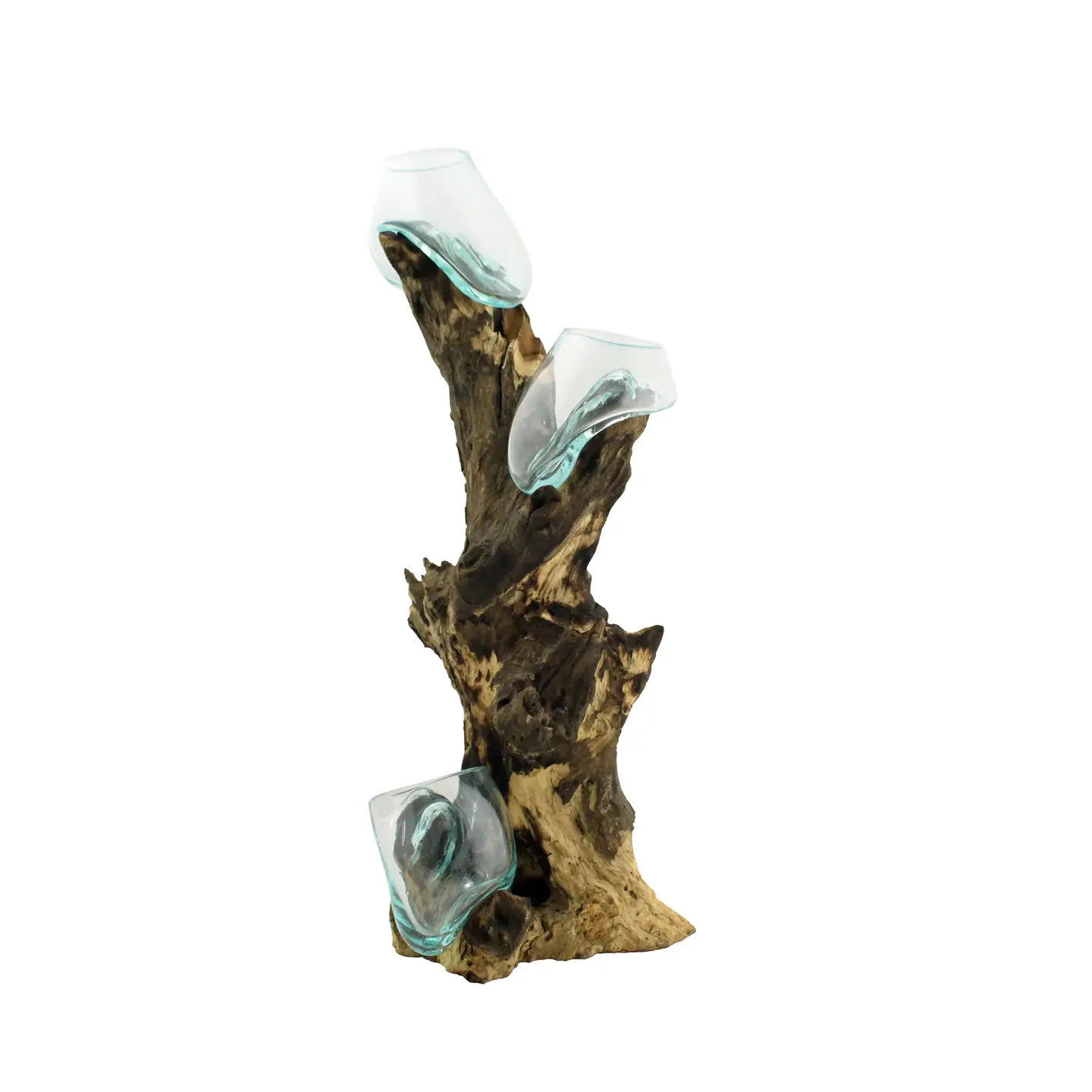 18" Tall Wood with (3) 10cm Molten Glass