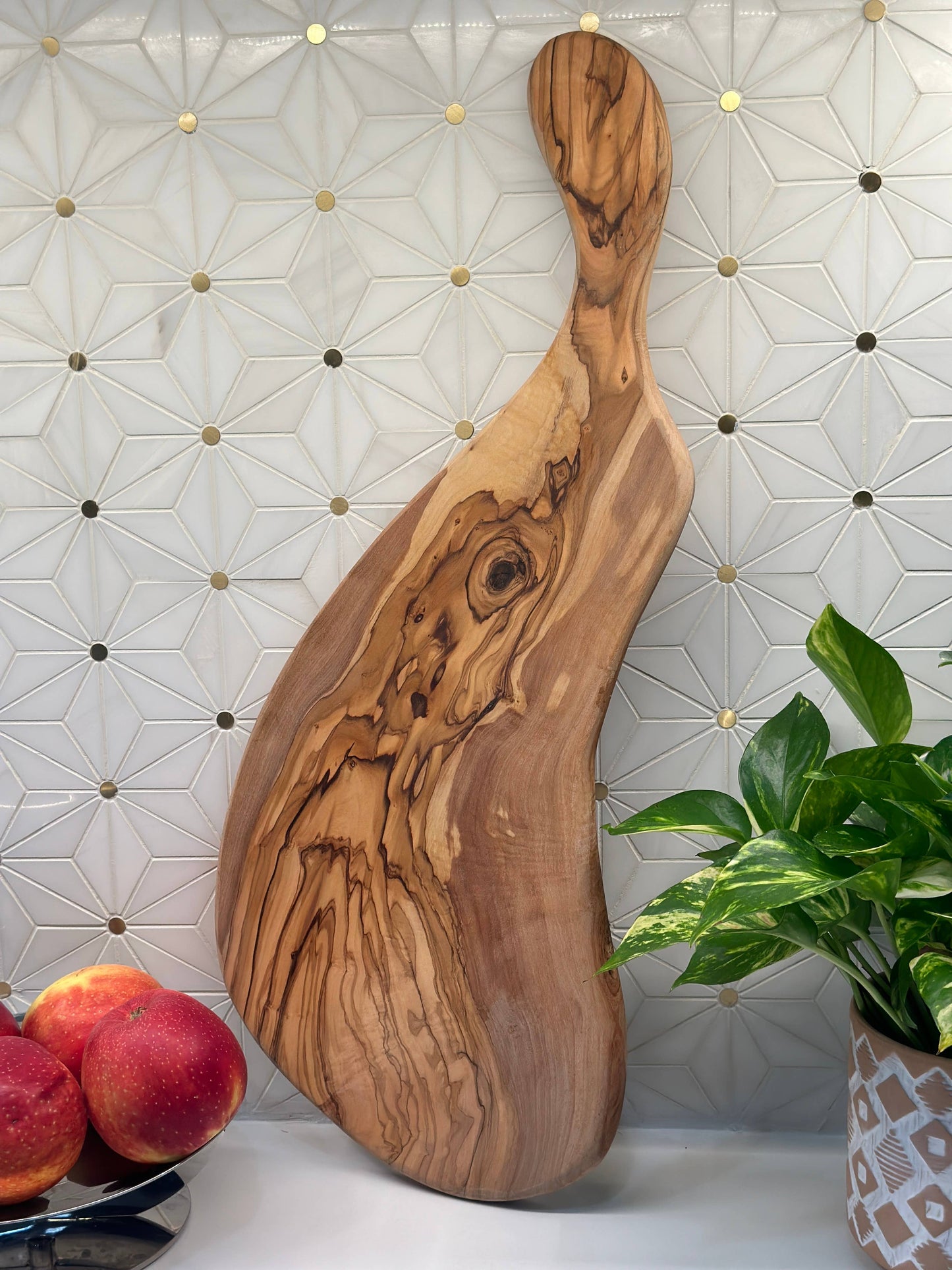 Olive Wood Long Handle Cheese Board: 15-16"