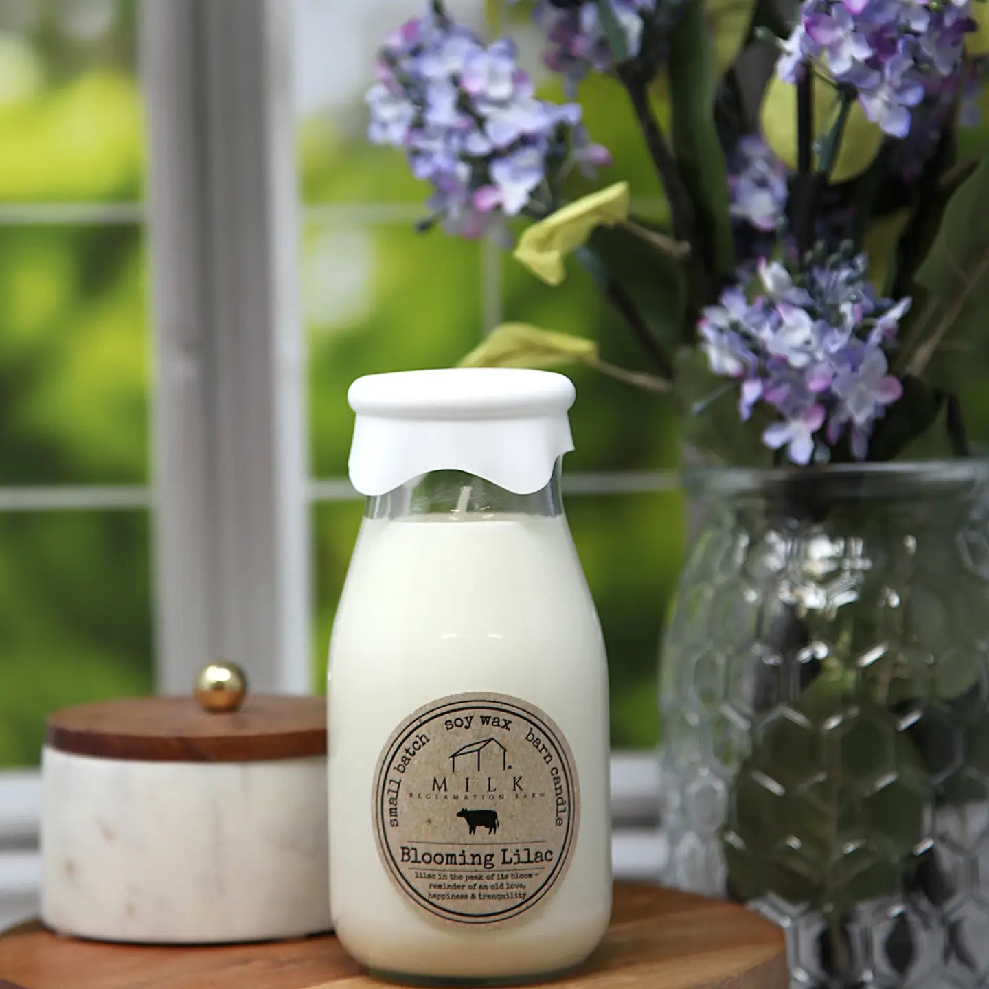 Milk Bottle Candle Blooming Lilac
