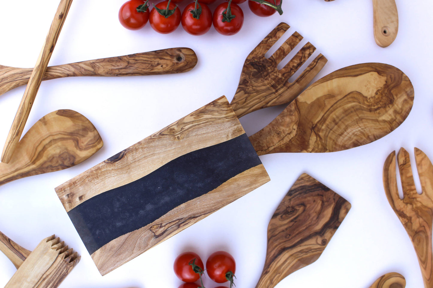 Olive Wood Resin Utensil Holder: Red