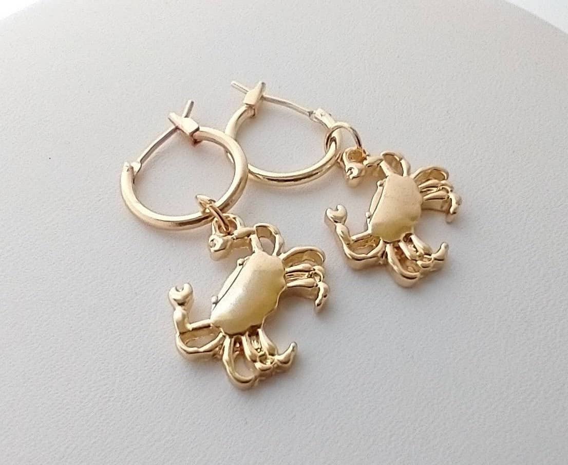 Crab Hoop Earrings, Silver or Gold: Gold Earrings Only