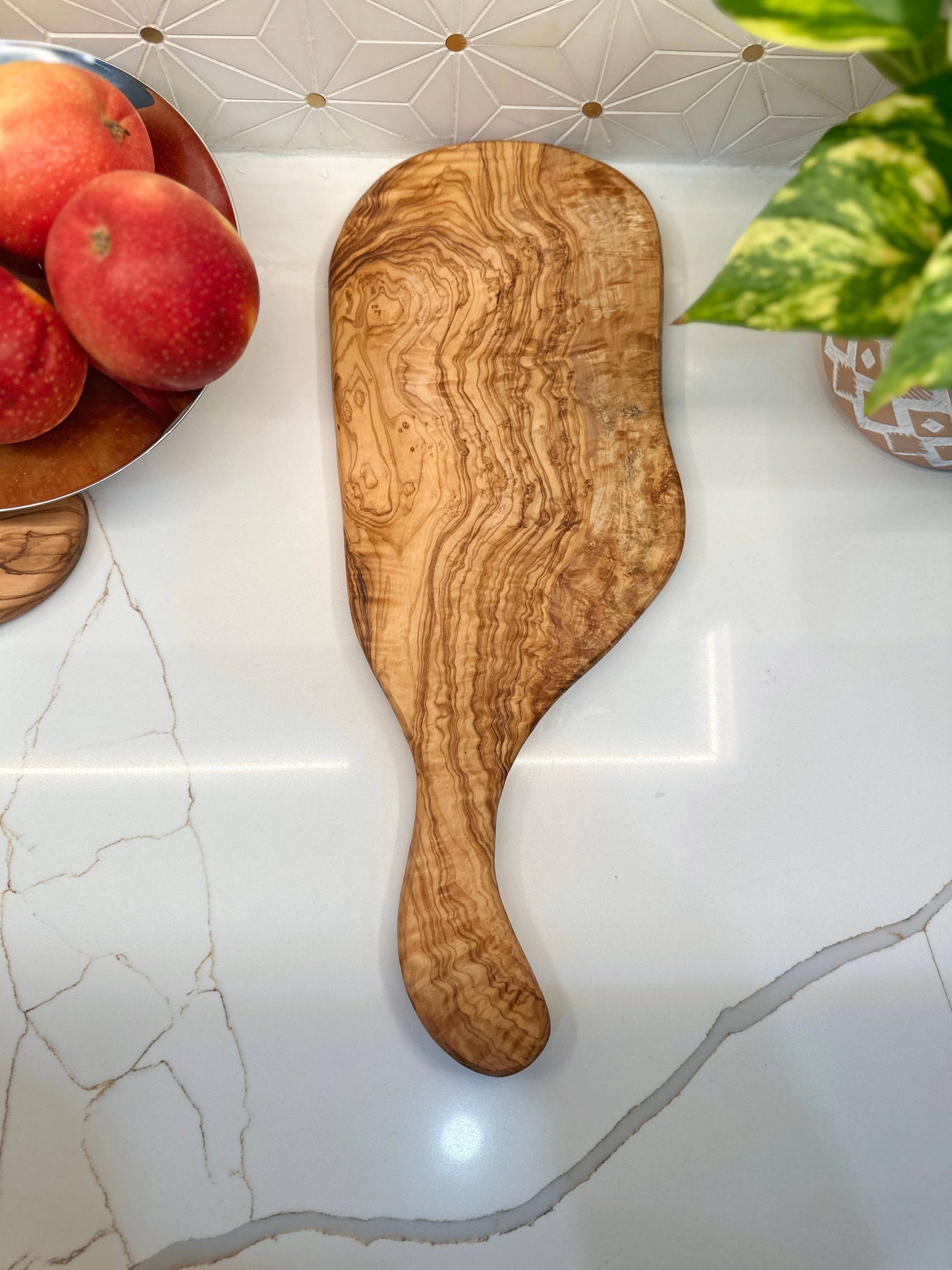 Olive Wood Long Handle Cheese Board: 15-16"