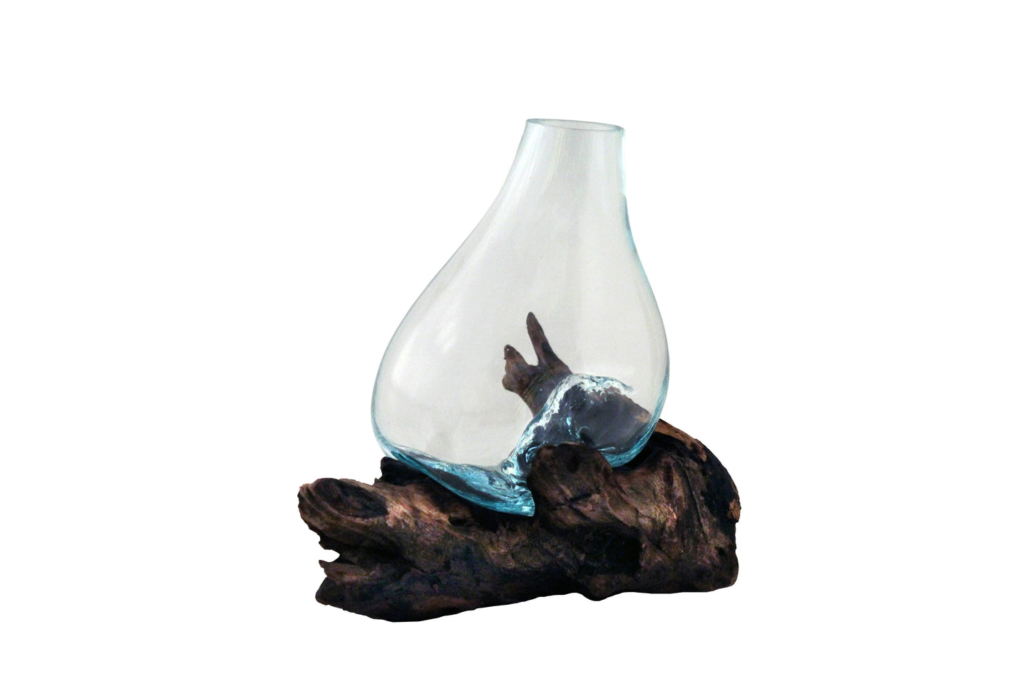 Molten Glass & Wood Vase - Approx 8” Tall