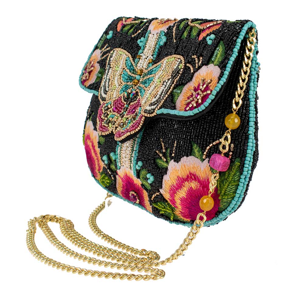 Dream Chaser, Black Beaded Crossbody Clutch Handbag