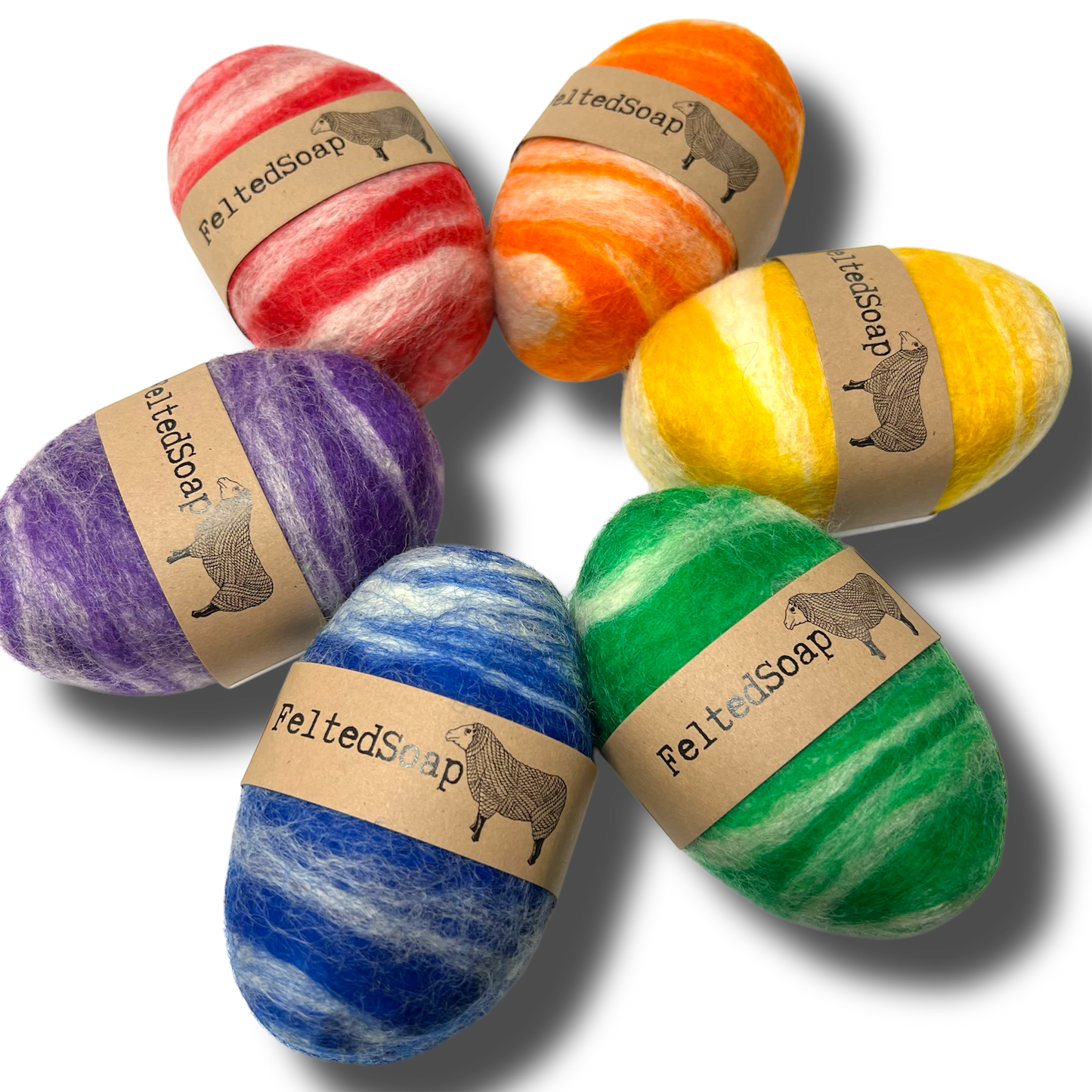 Felted Soap Single Blend BLUE & WHITE 6 Pack Fun Fiber Gift