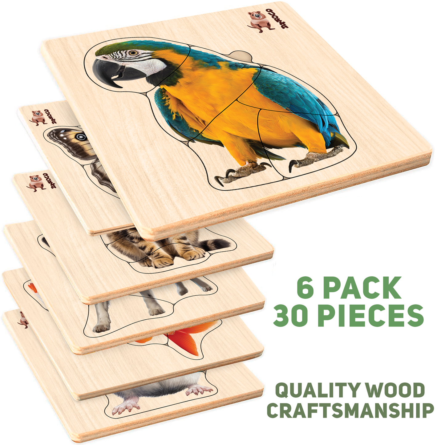 Realistic Wooden Puzzles for Toddlers | Animals, Bird, Fish