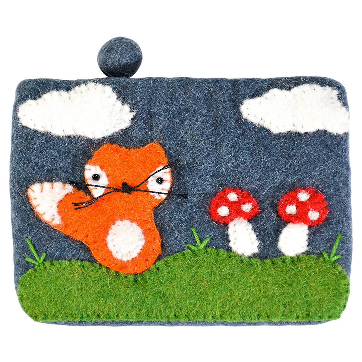 Blue Fox and Mushroom Coin Purse