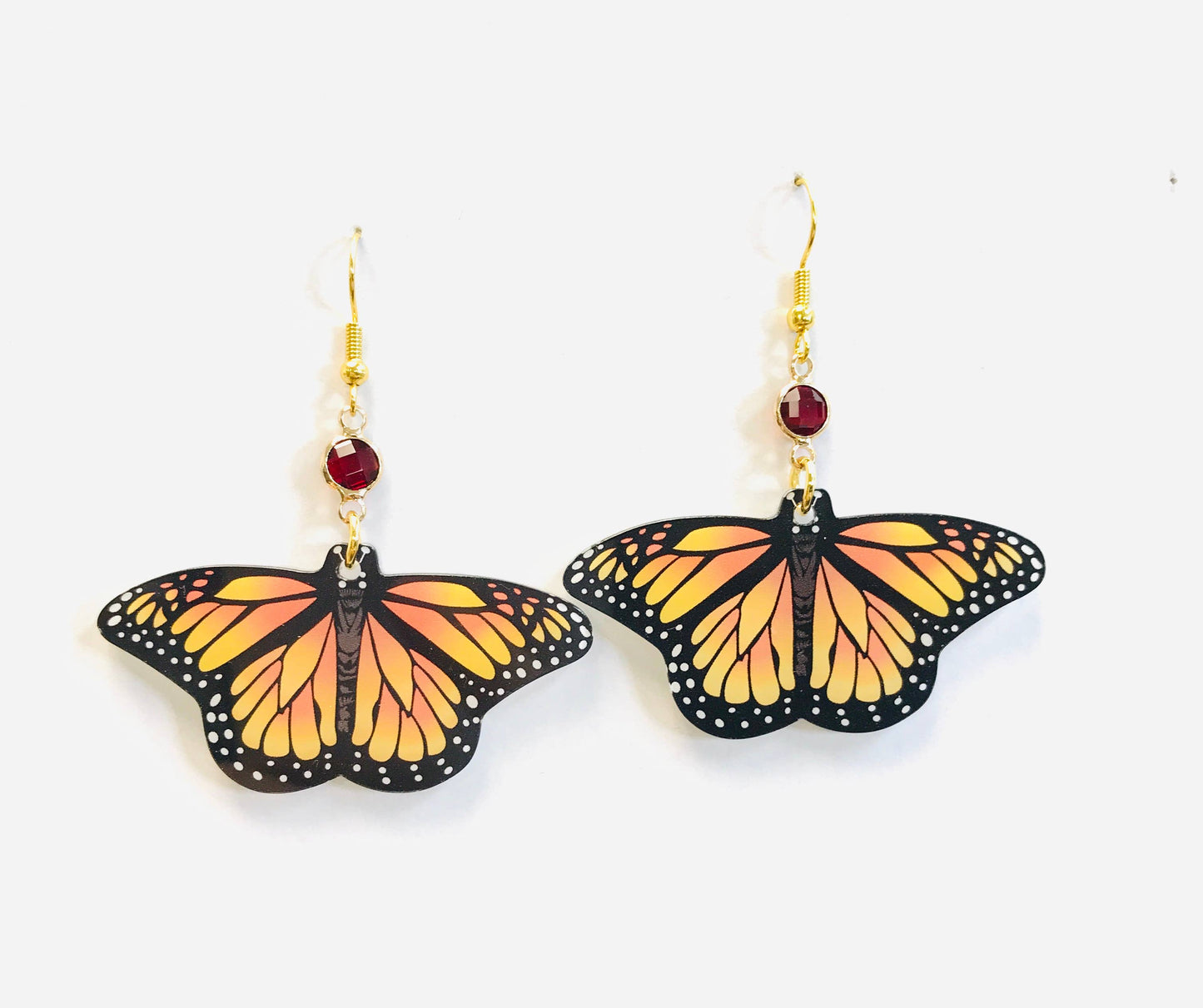Acrylic Monarch Butterfly with Stone Earrings: Grey Stone