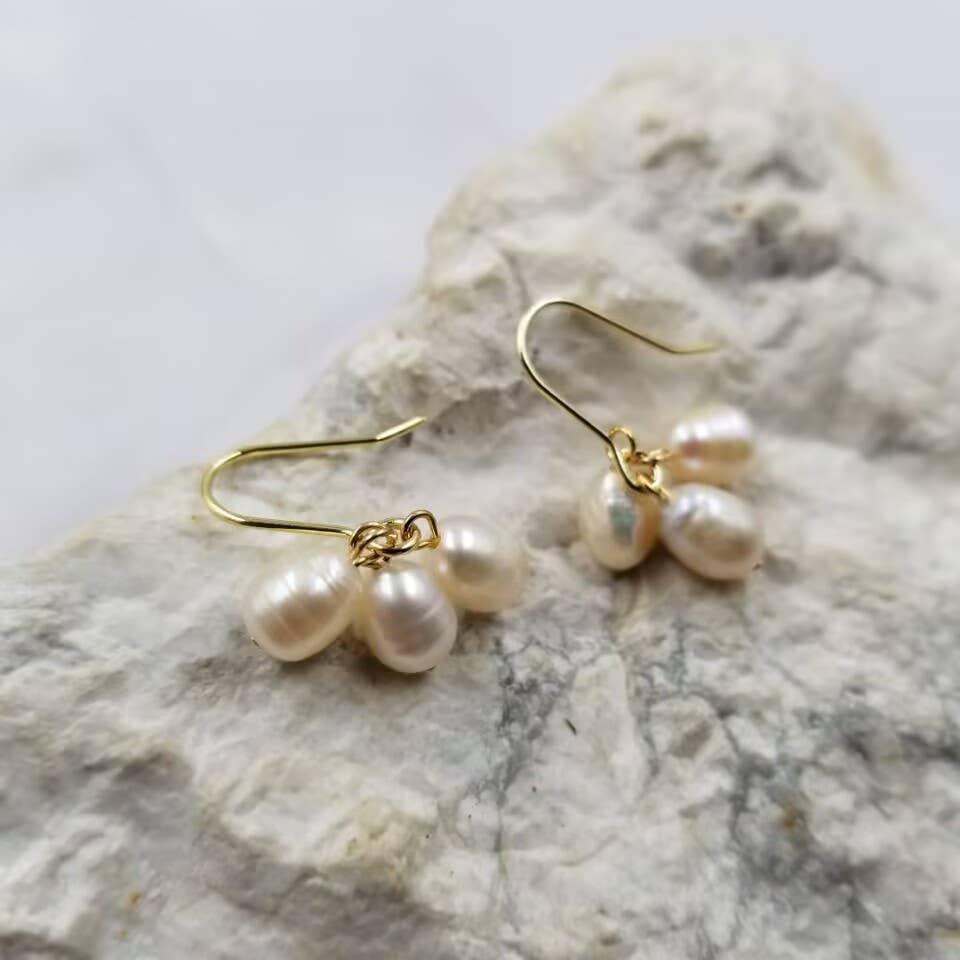Gold Plated & White Freshwater Pearl Earrings