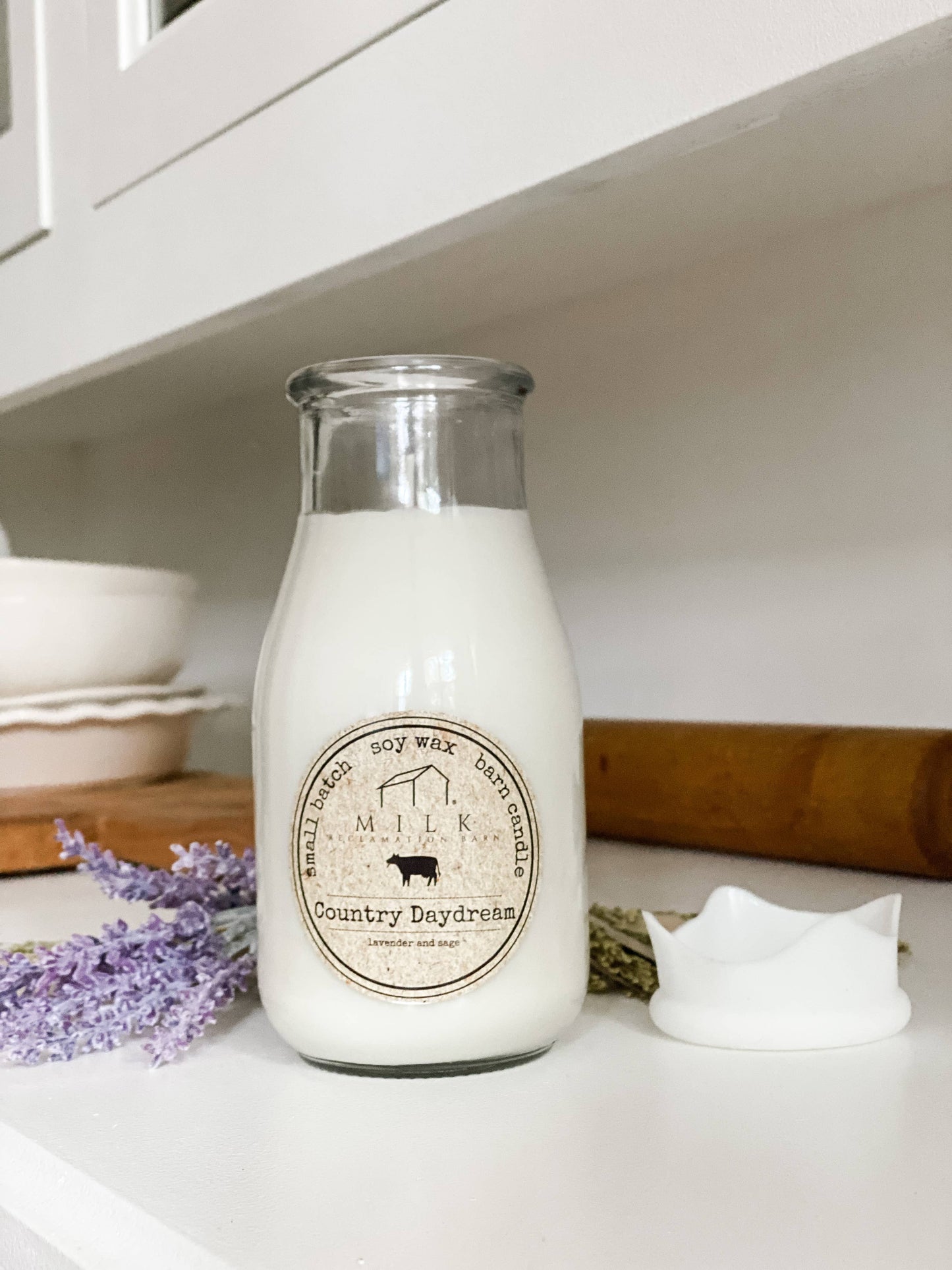Milk Bottle Candle - Country Daydream (Lavender Sage)