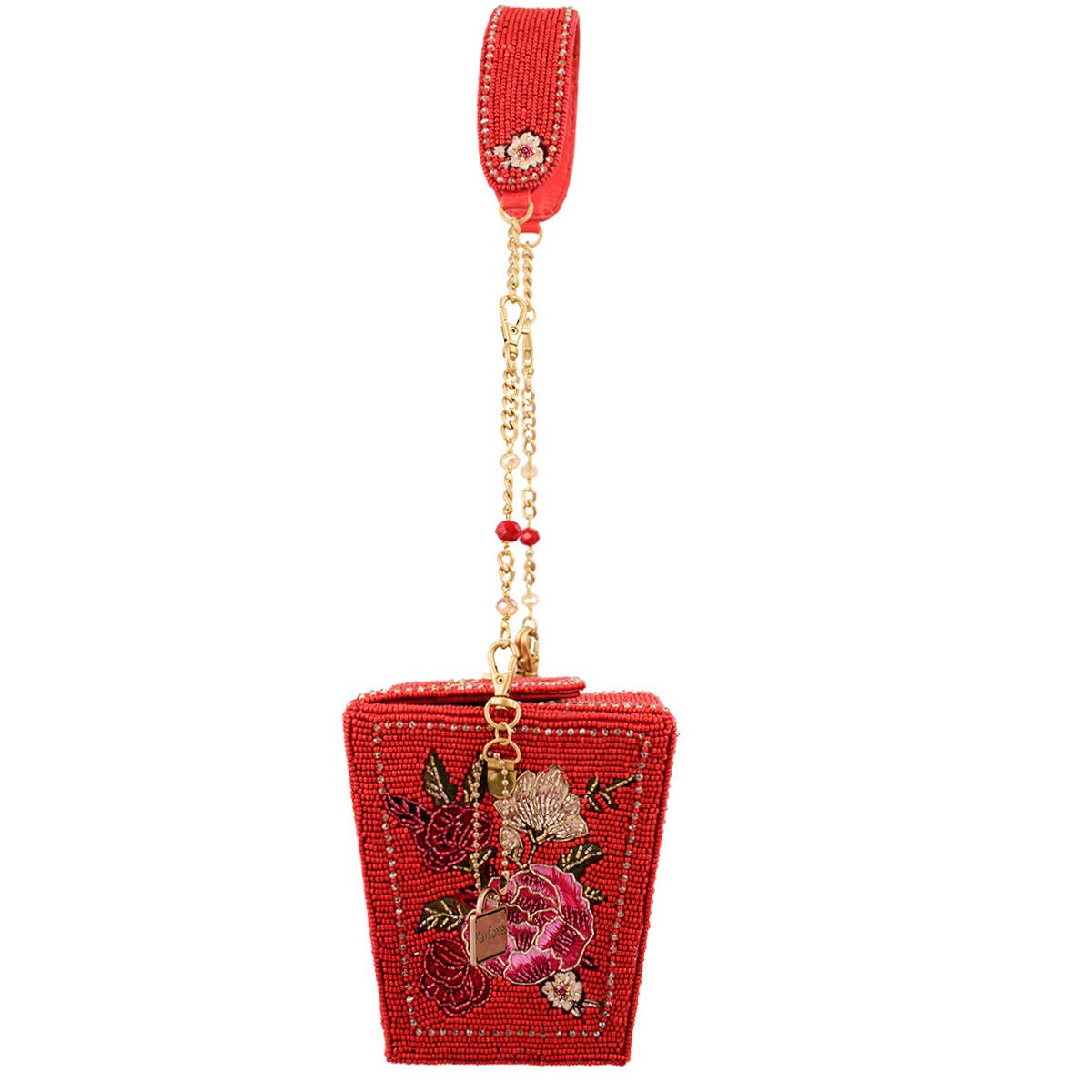Scarlet Bloom Take-Out Container Beaded Floral Handbag