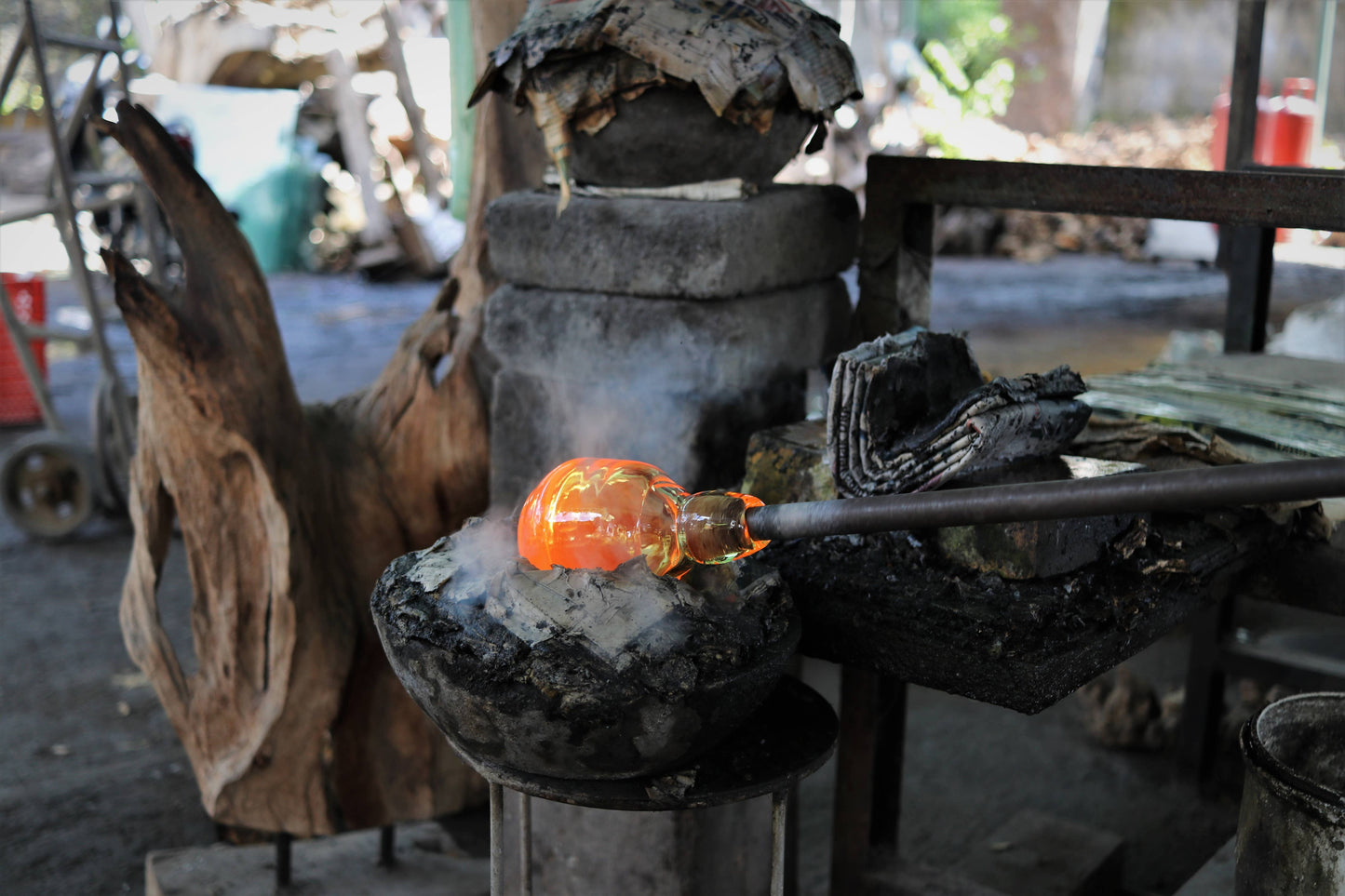 Molten Glass & Wood Sculpture - Approx 20cm across