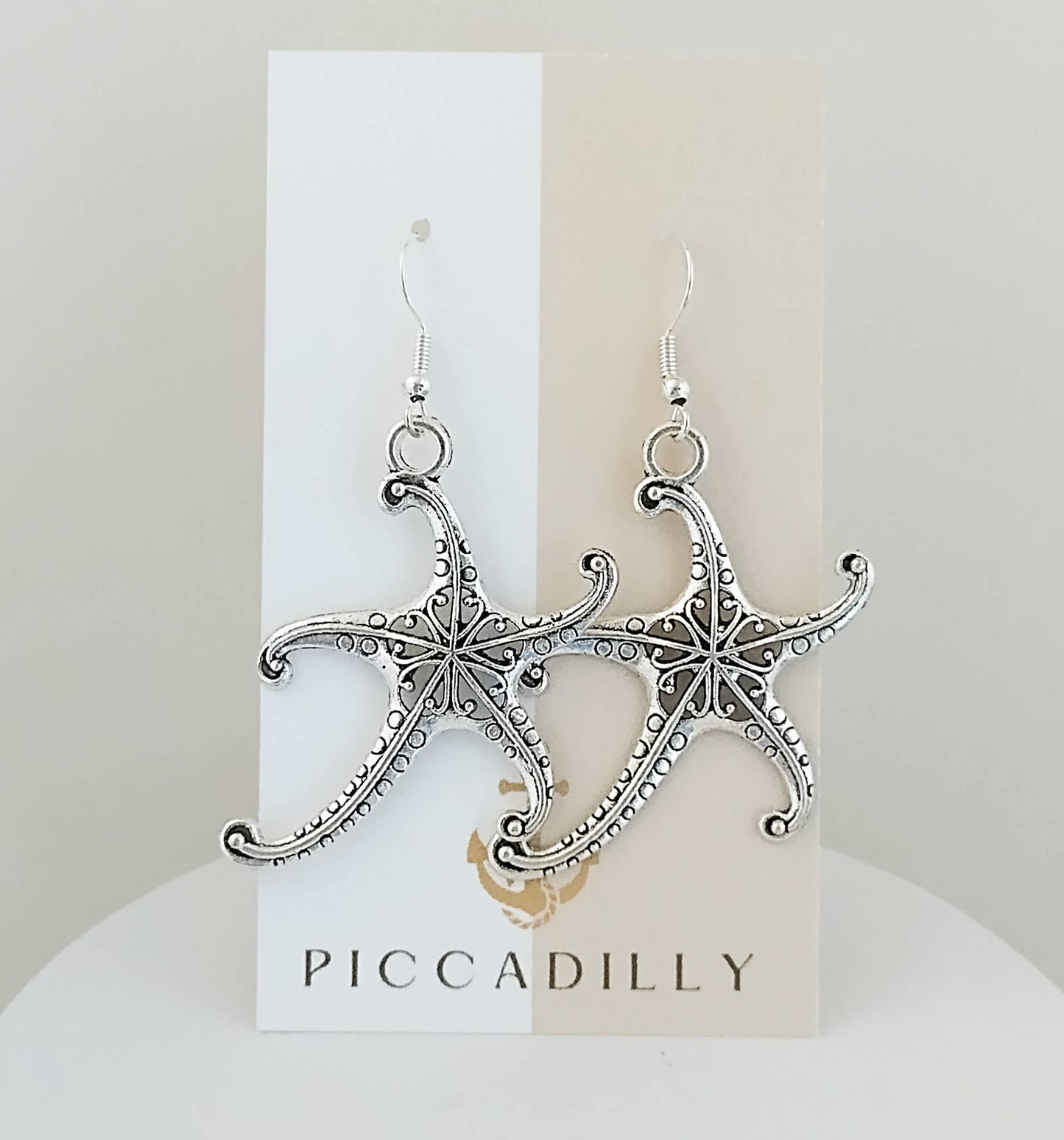 Silver Starfish Earrings, Nautical Earrings