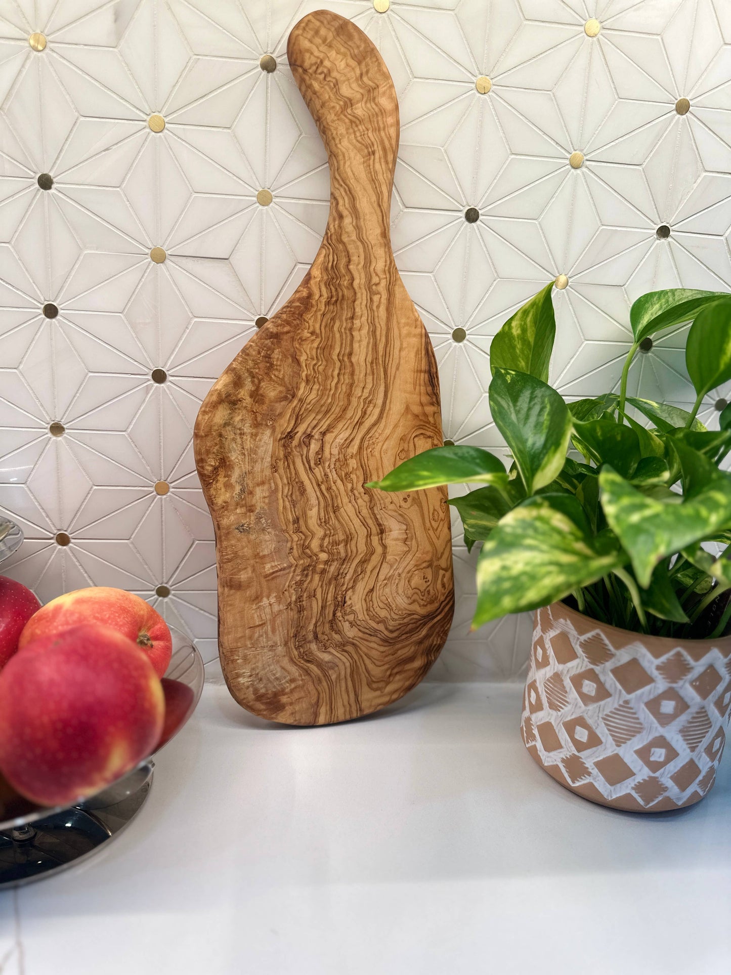Olive Wood Long Handle Cheese Board: 15-16"