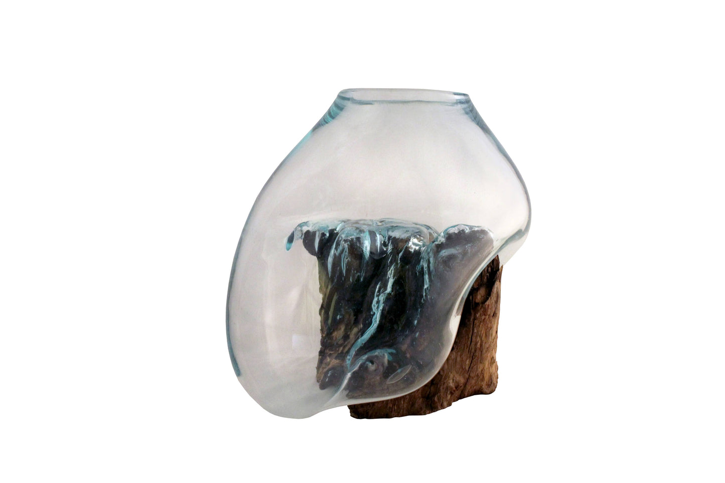 Molten Glass & Wood Sculpture - Approx 13" across