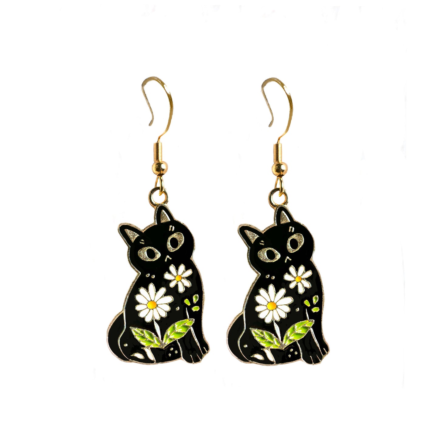 Cat and Flower Earrings