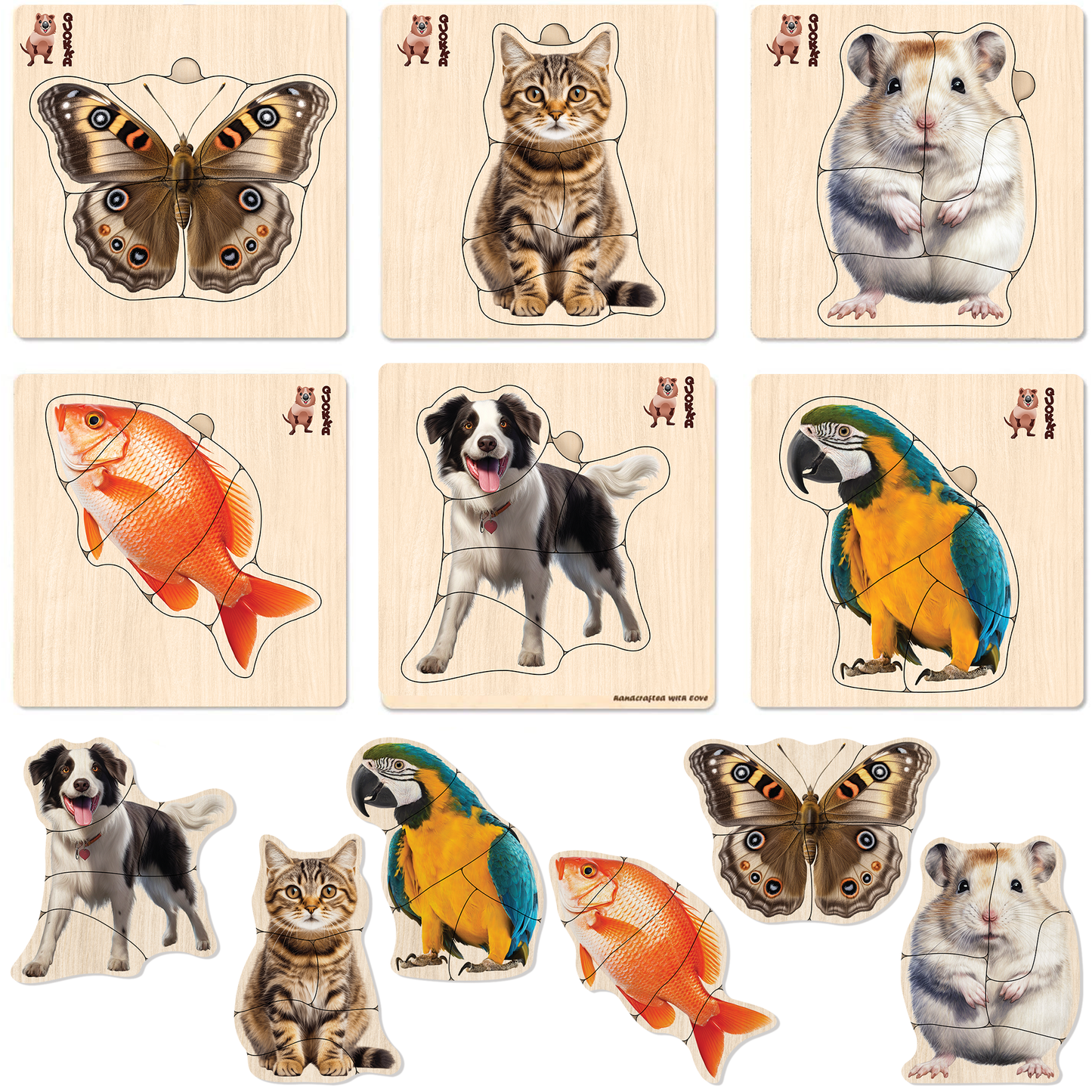 Realistic Wooden Puzzles for Toddlers | Animals, Bird, Fish