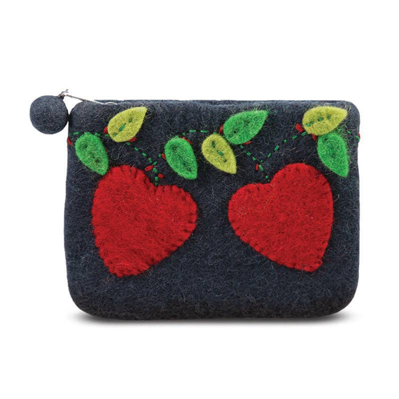 Double Heart With Leaves Design Coin purse: Dark Grey