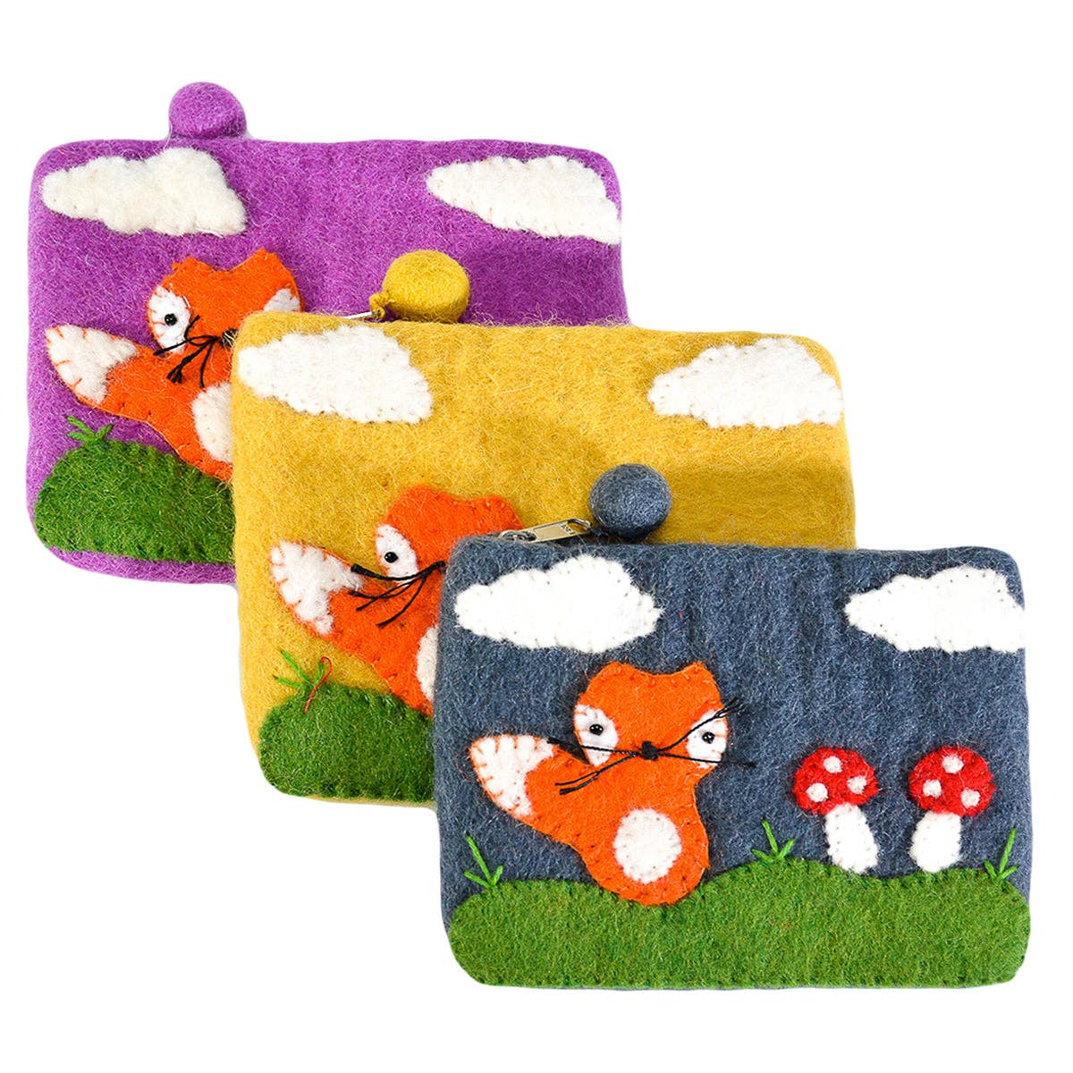 Purple Fox and Mushroom Coin Purse