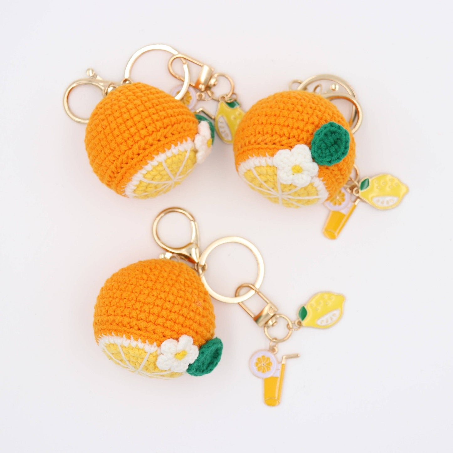 Hand-Crochet Squeeze the Day Orange Keychain with Zesty Charms
