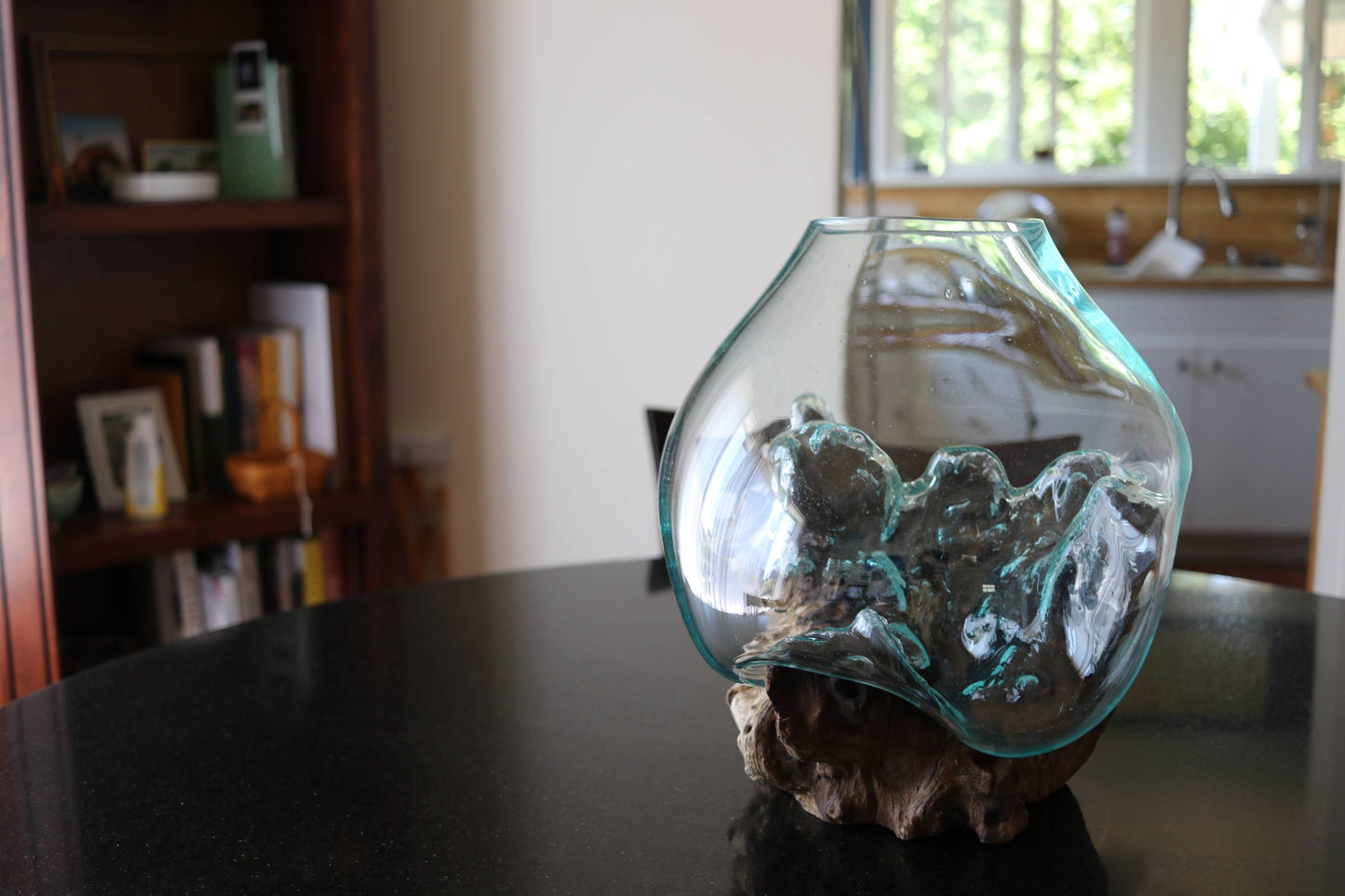 Molten Glass & Wood Sculpture - Approx 13" across