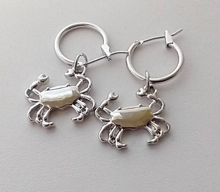 Crab Hoop Earrings, Silver or Gold: Gold Earrings Only