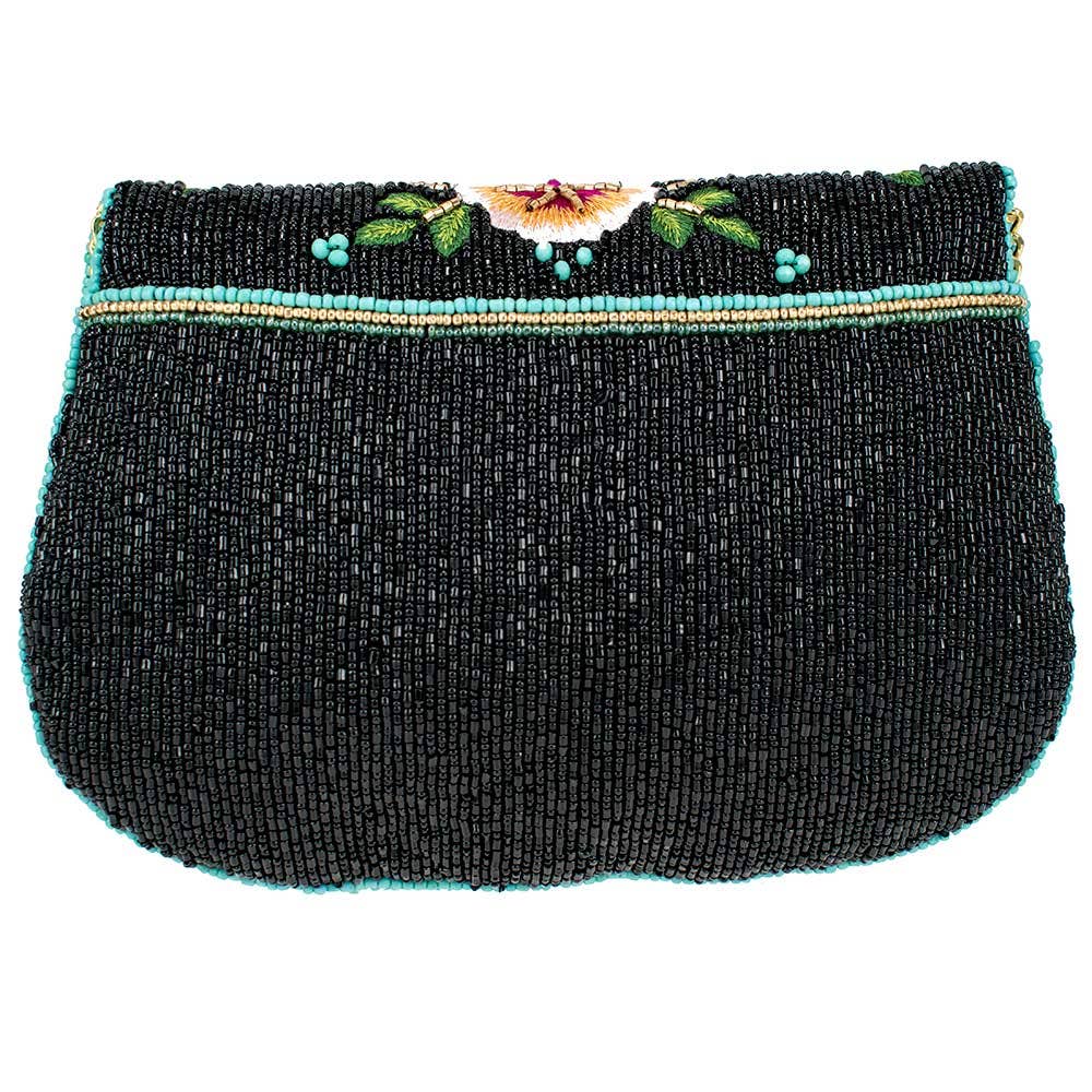 Dream Chaser, Black Beaded Crossbody Clutch Handbag