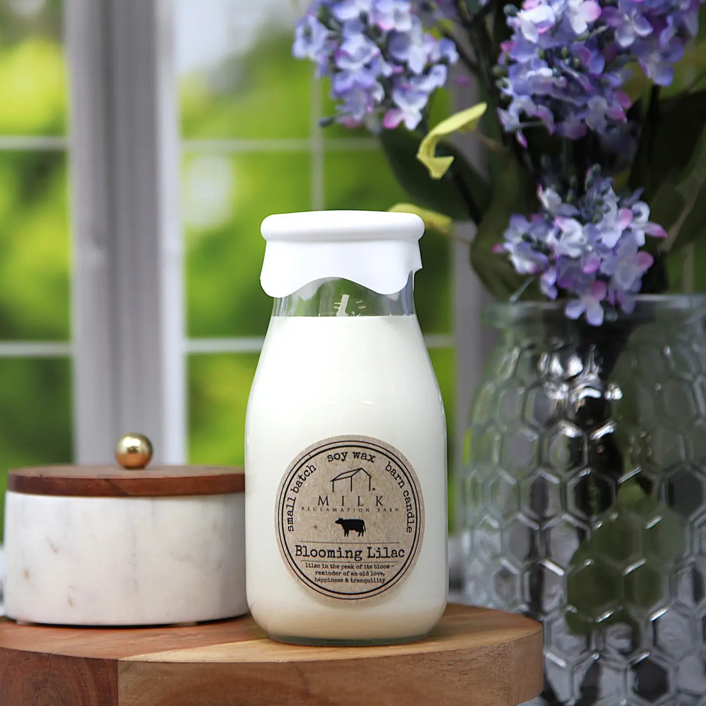 Milk Bottle Candle Blooming Lilac