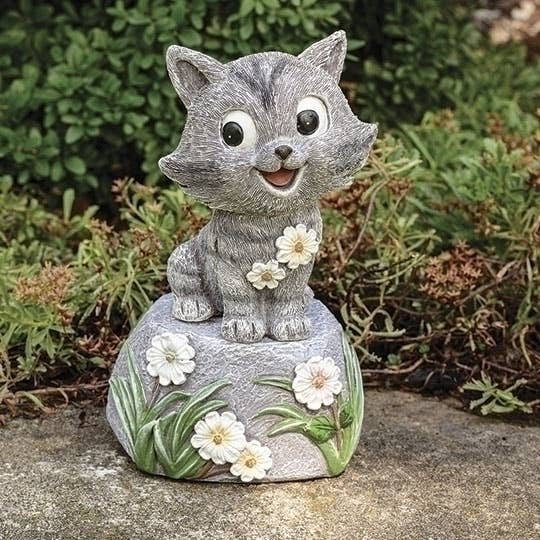 7.5"H Cat On Stone Garden Statue