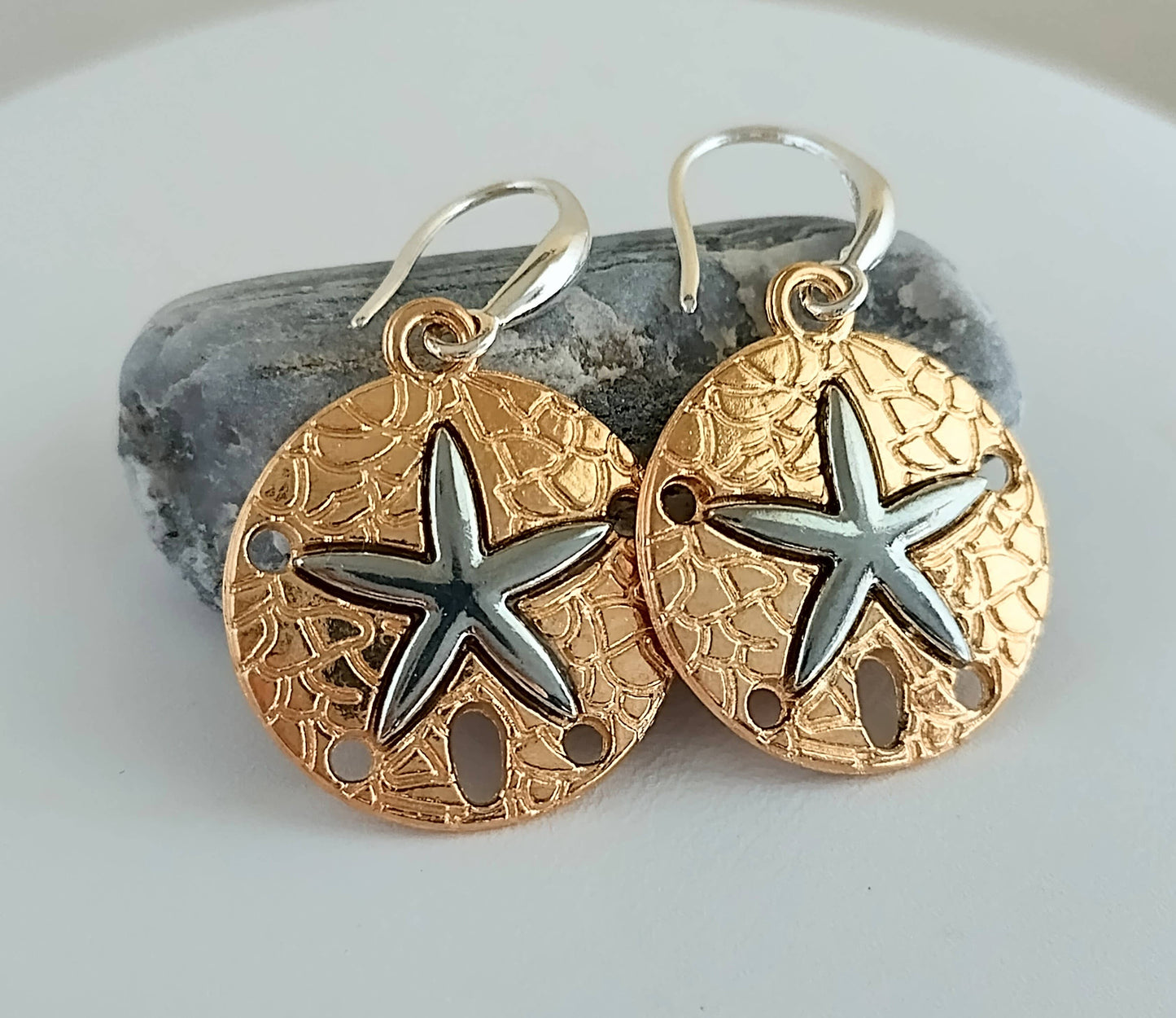 Mixed Metal Starfish Earrings, Nautical Earrings