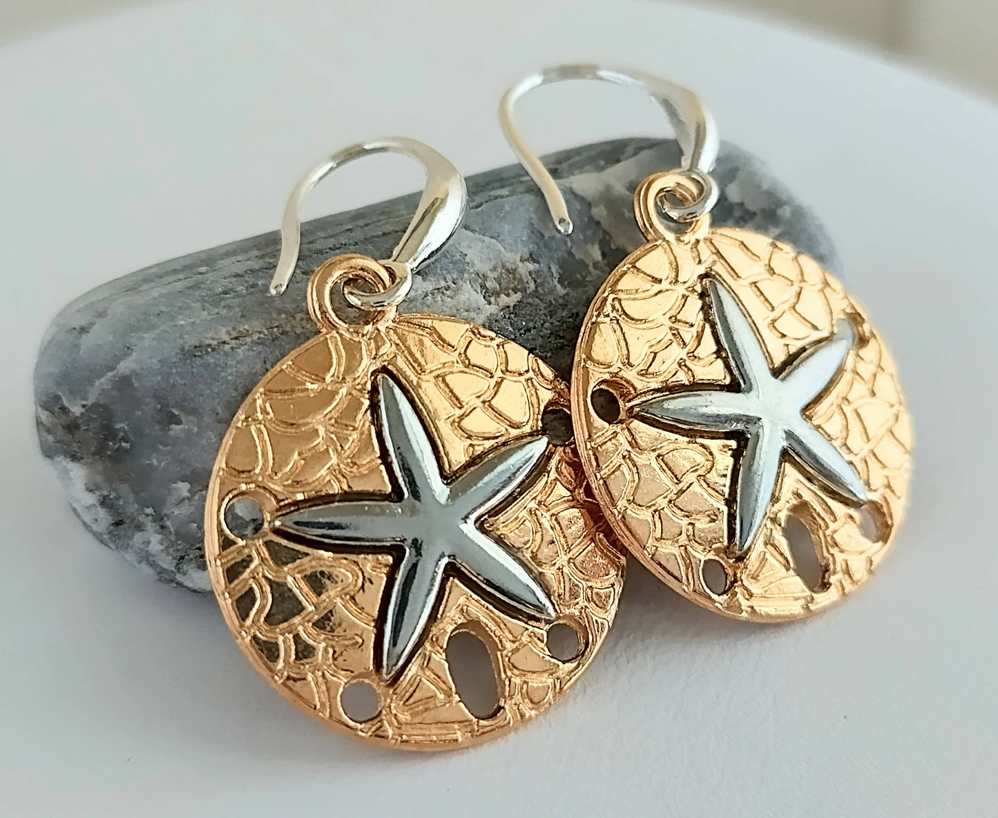 Mixed Metal Starfish Earrings, Nautical Earrings