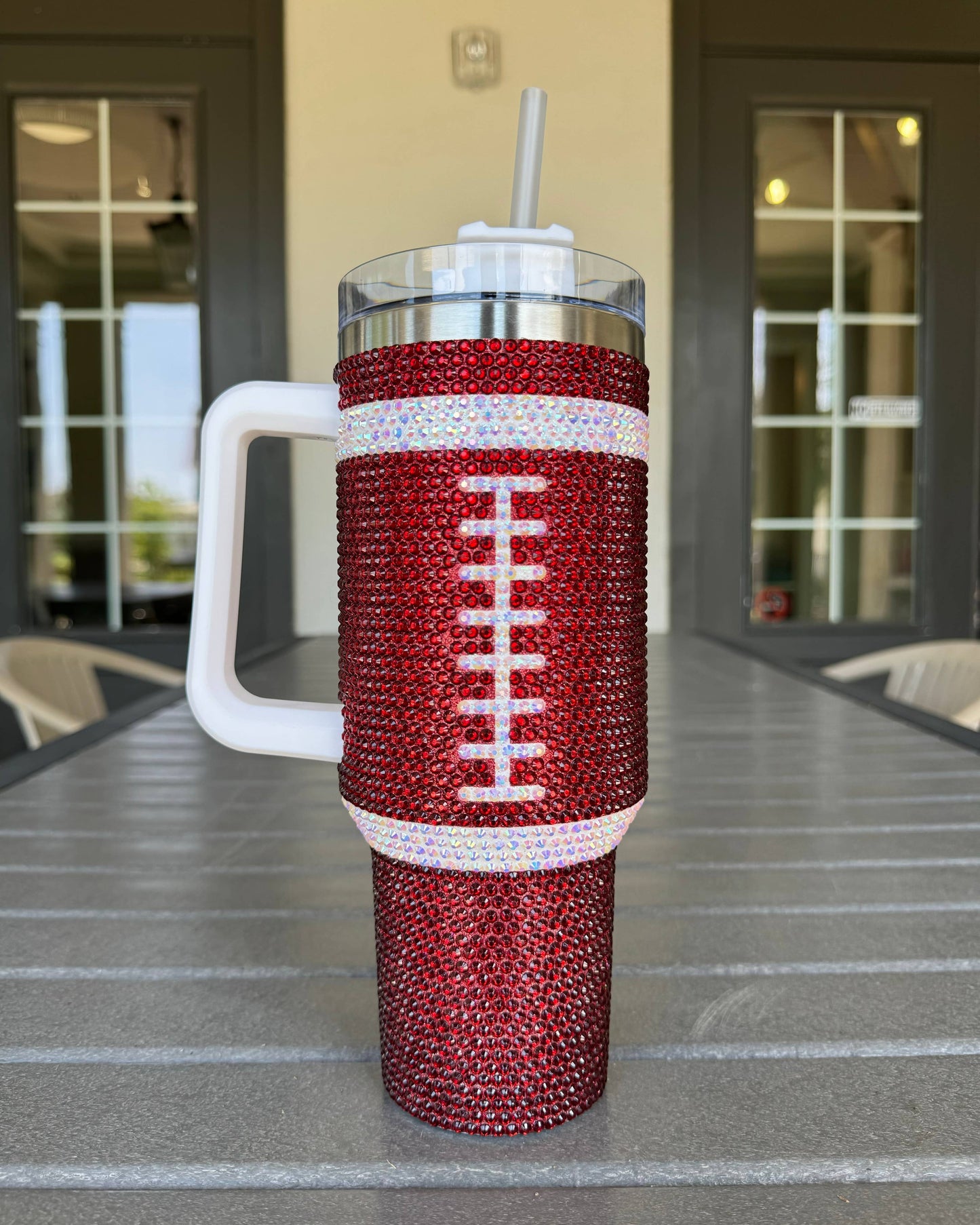 Blinged BURGUNDY/MAROON FOOTBALL 40 Oz. Tumbler