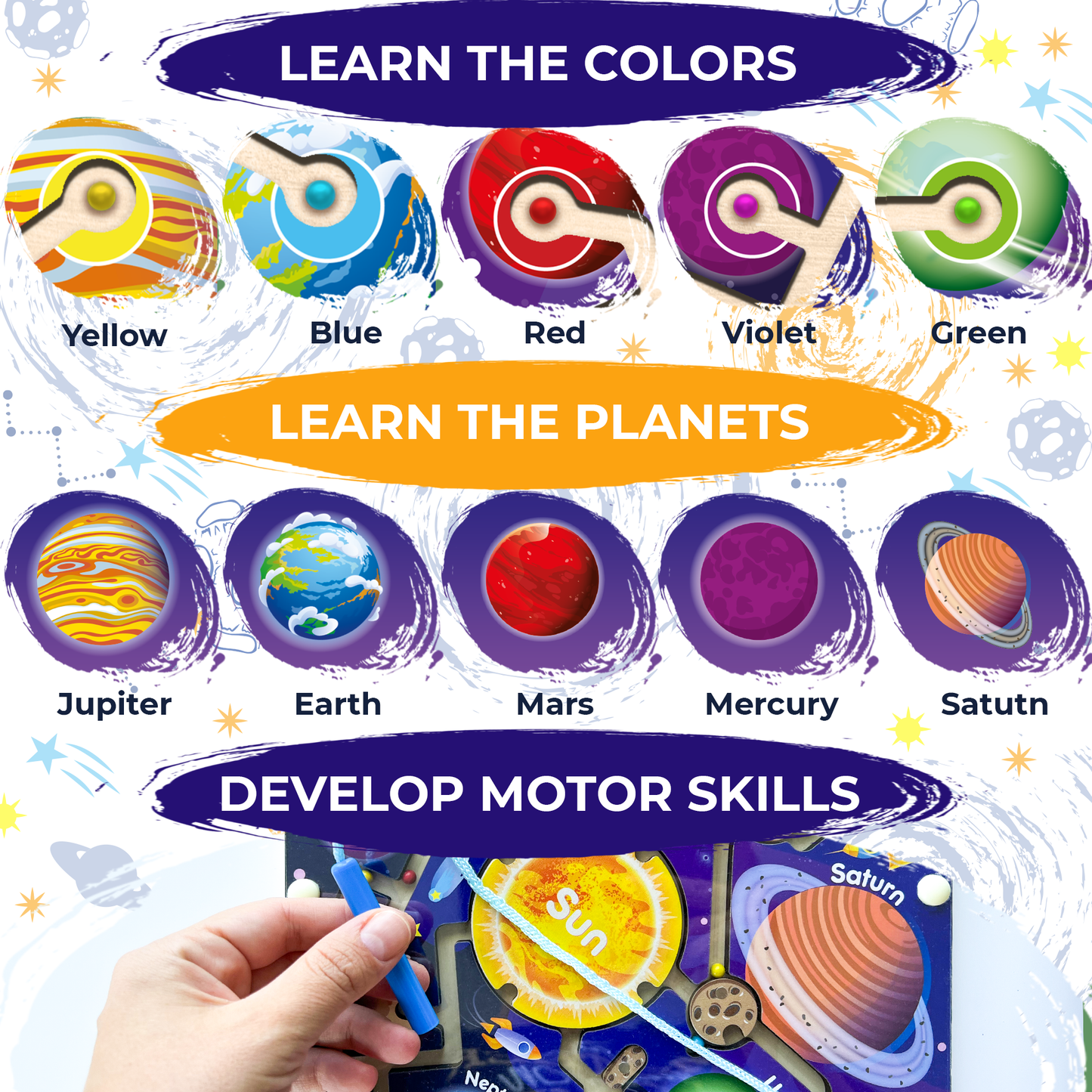 Magnetic Maze SPACE | Wooden STEM Activity Busy Board