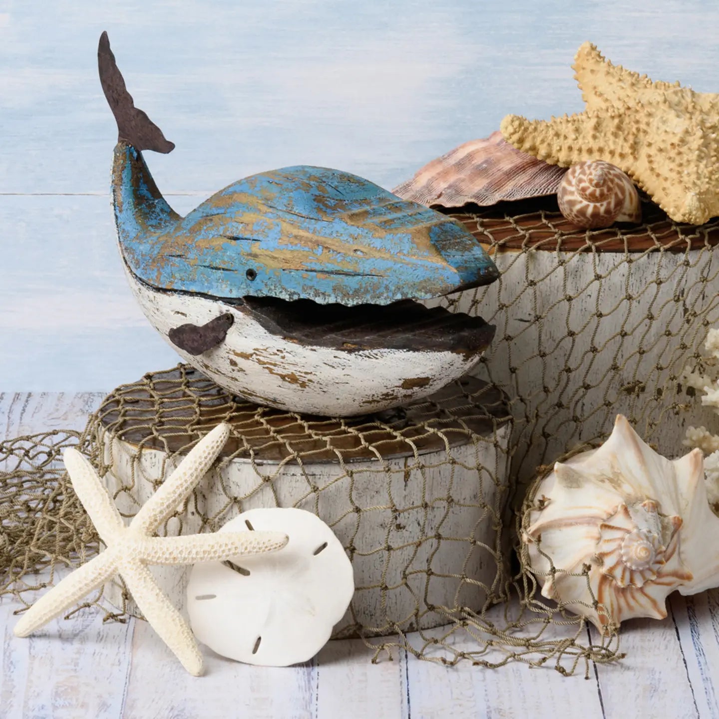 Large Wooden Blue Whale Sitter