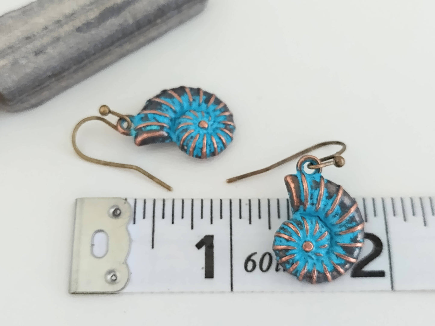Blue Shell Earrings, Nautilus Earrings, Bronze Shell Earring: Kidney Wire