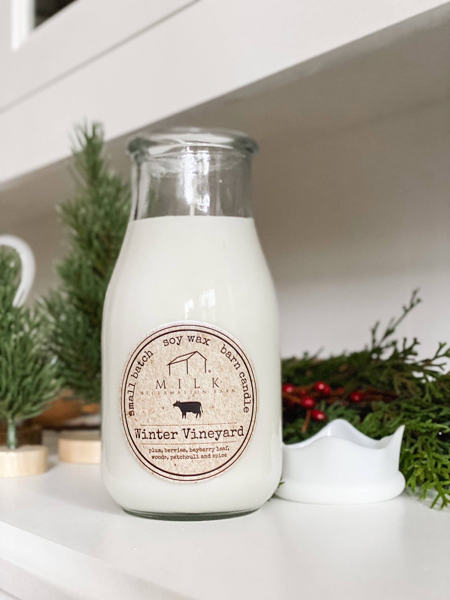 Milk Bottle Candle Winter Vineyard (Berries, Pine, Spices)
