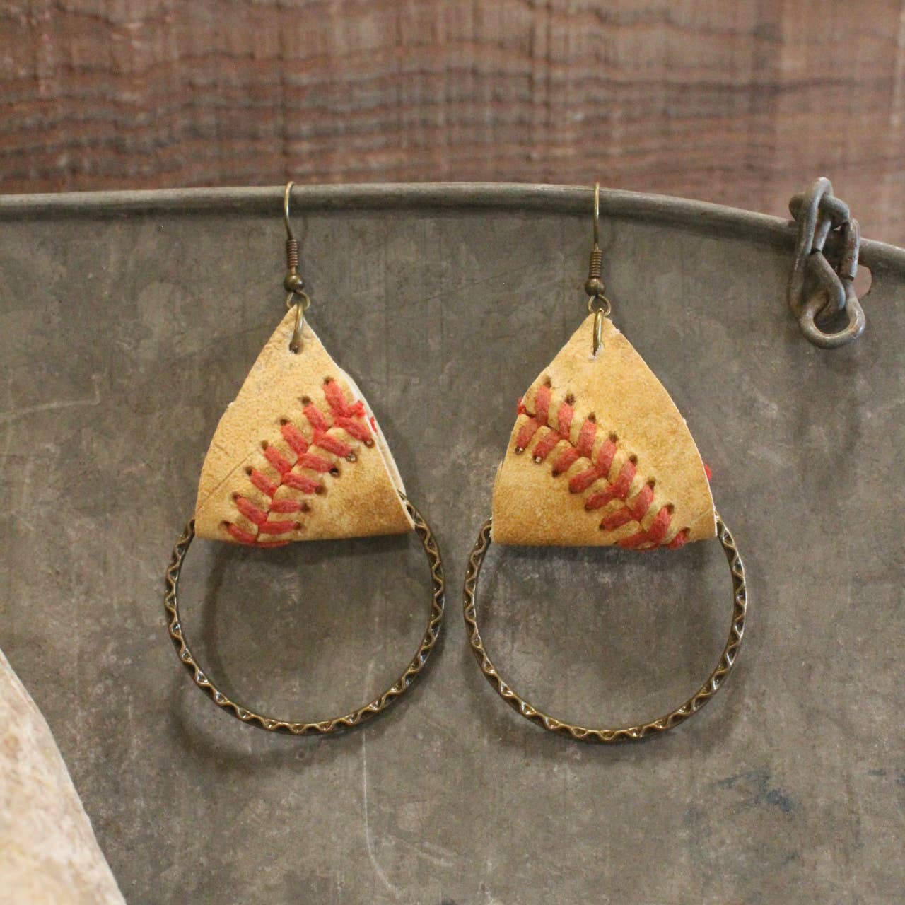Leather & Thread Baseball Earrings