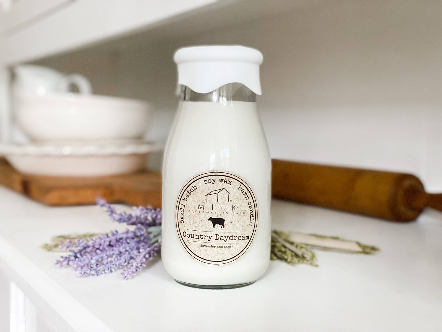Milk Bottle Candle - Country Daydream (Lavender Sage)
