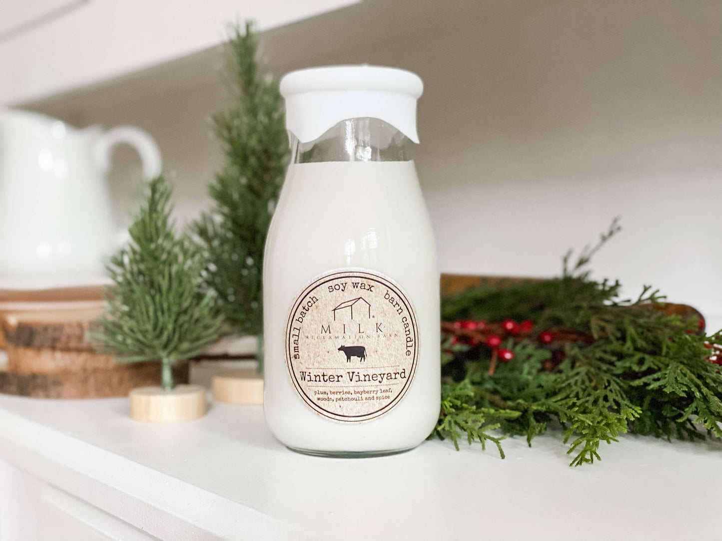 Milk Bottle Candle Winter Vineyard (Berries, Pine, Spices)