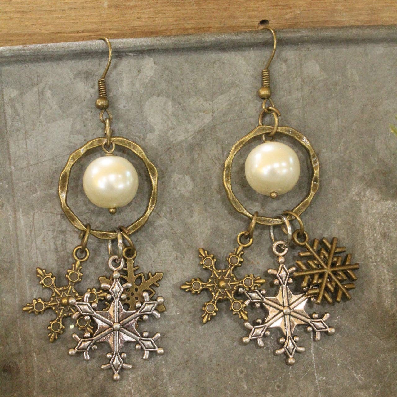 Mixed Metals Snowflake Hoop Earrings
