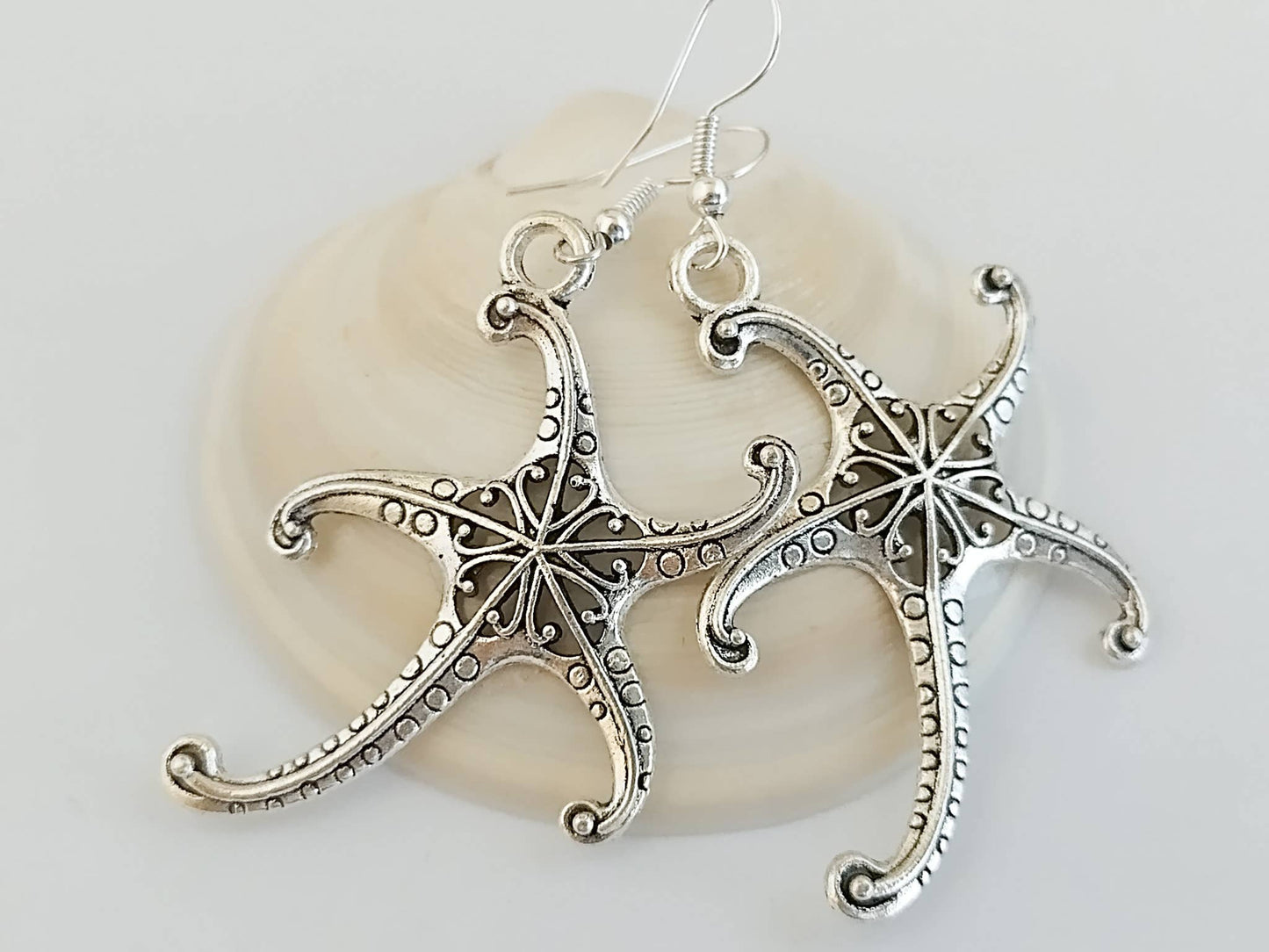 Silver Starfish Earrings, Nautical Earrings